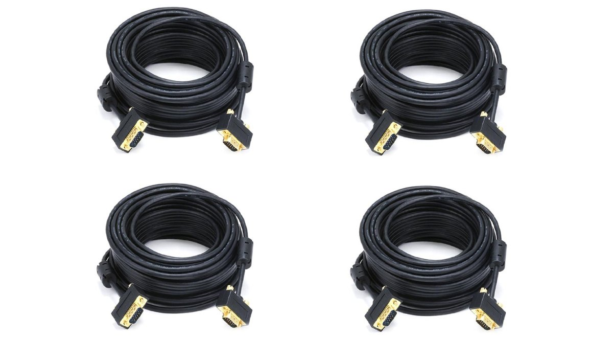 4 Pack Ultra Slim SVGA Super VGA 30/32AWG Male to Male Monitor Cable with Ferrites & Gold Plated Connectors - 50 Feet Long for PC, Laptop, Projector & Multi-Monitor Setup (CNE605074) - Ideal for Office, Gaming & Home Theater Systems