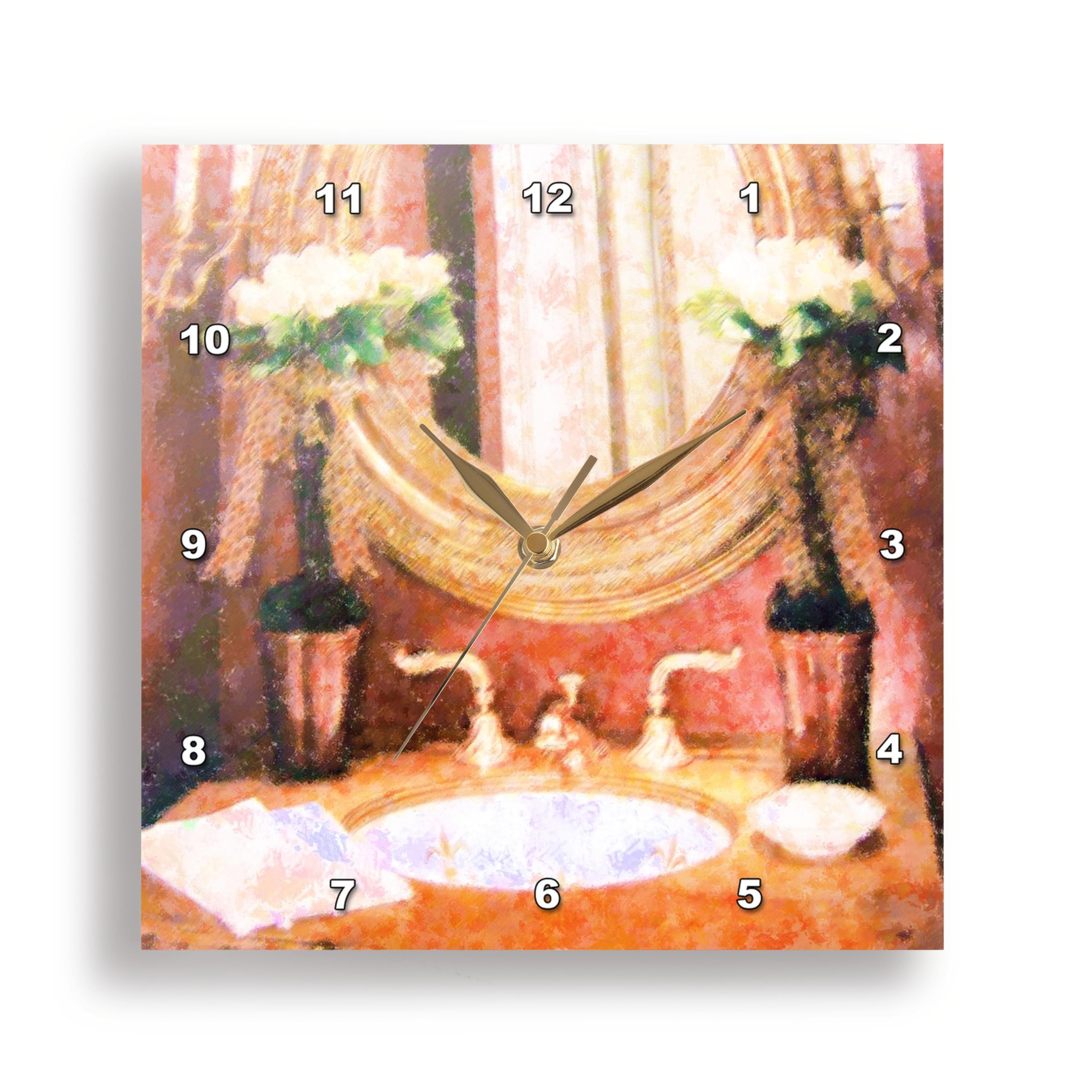 3D Rose Romantic Bath Wall Clock - 13 x 13 Inch Vintage Style Bathroom Decor for Home, Spa & Guest Room - Perfect for Bathroom, Bedroom & Living Room Wall Decor
