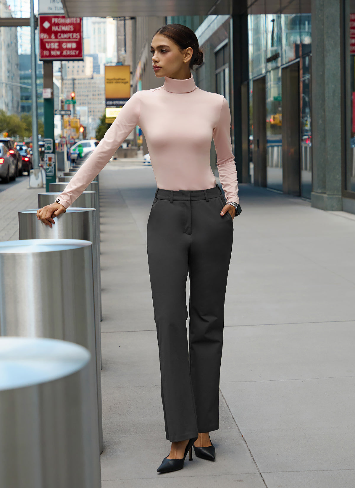 Women's Fluffy Bootcut Twill Pants - Soft & Stretchy Winter Slacks for Casual Wear & Office Outfits