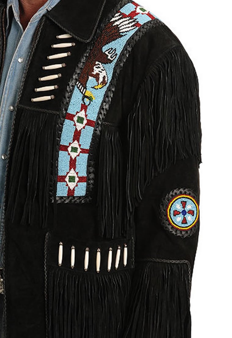 Classyak Genuine Leather Western Jacket with Fringe, Beads & Bone Decor - Perfect for Cowboy Rides, Rodeos & Country Music Festivals