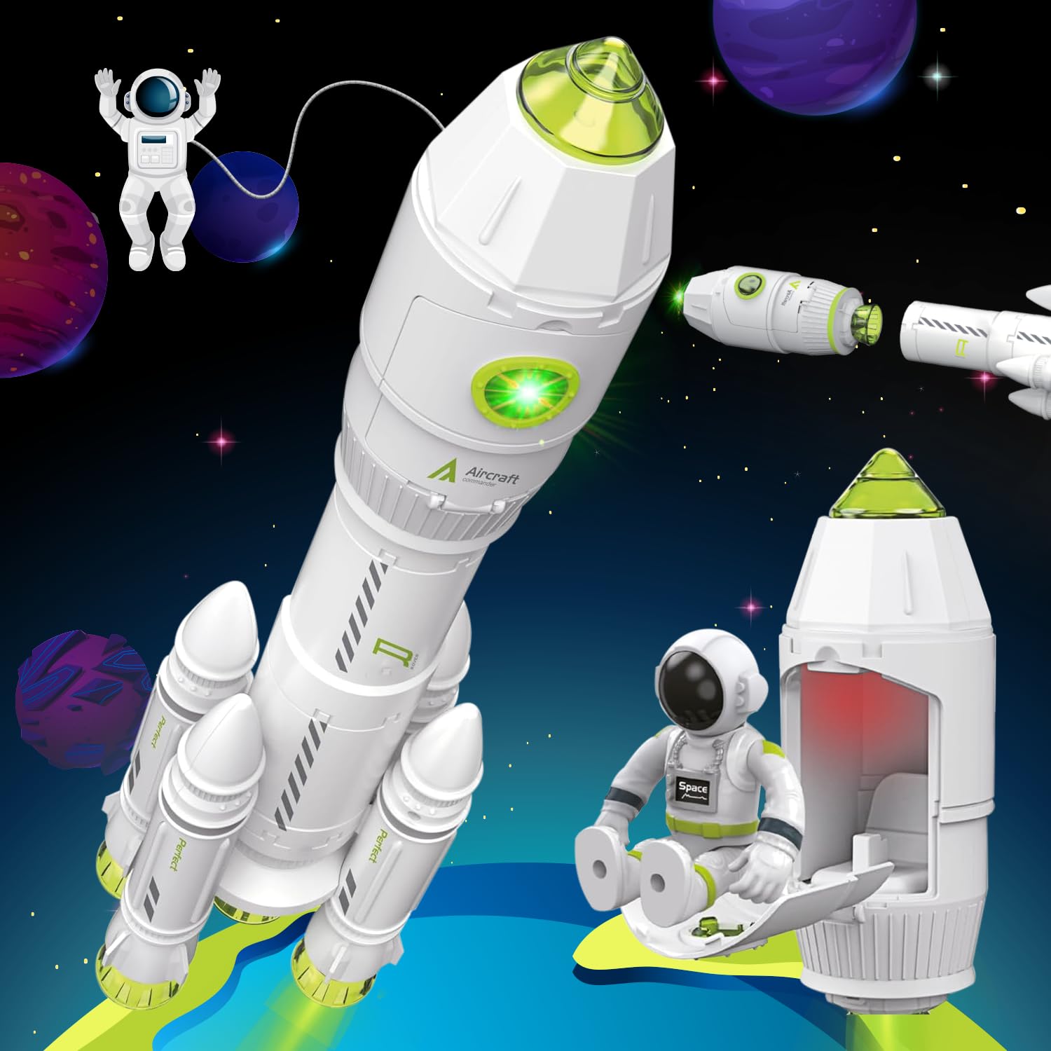 MOBIUS Toys Space Adventure Rocket Ship Toy for Kids Ages 3-8 – Interactive Shuttle Model with Astronaut Figure, Realistic Smoke Effect, LED Lights & Sound Effects – STEM Educational Outer Space Exploration Playset, Perfect Birthday Gift for Boys & Girls – Great for Pretend Play, STEM Learning & Space-Themed Bedroom Decor