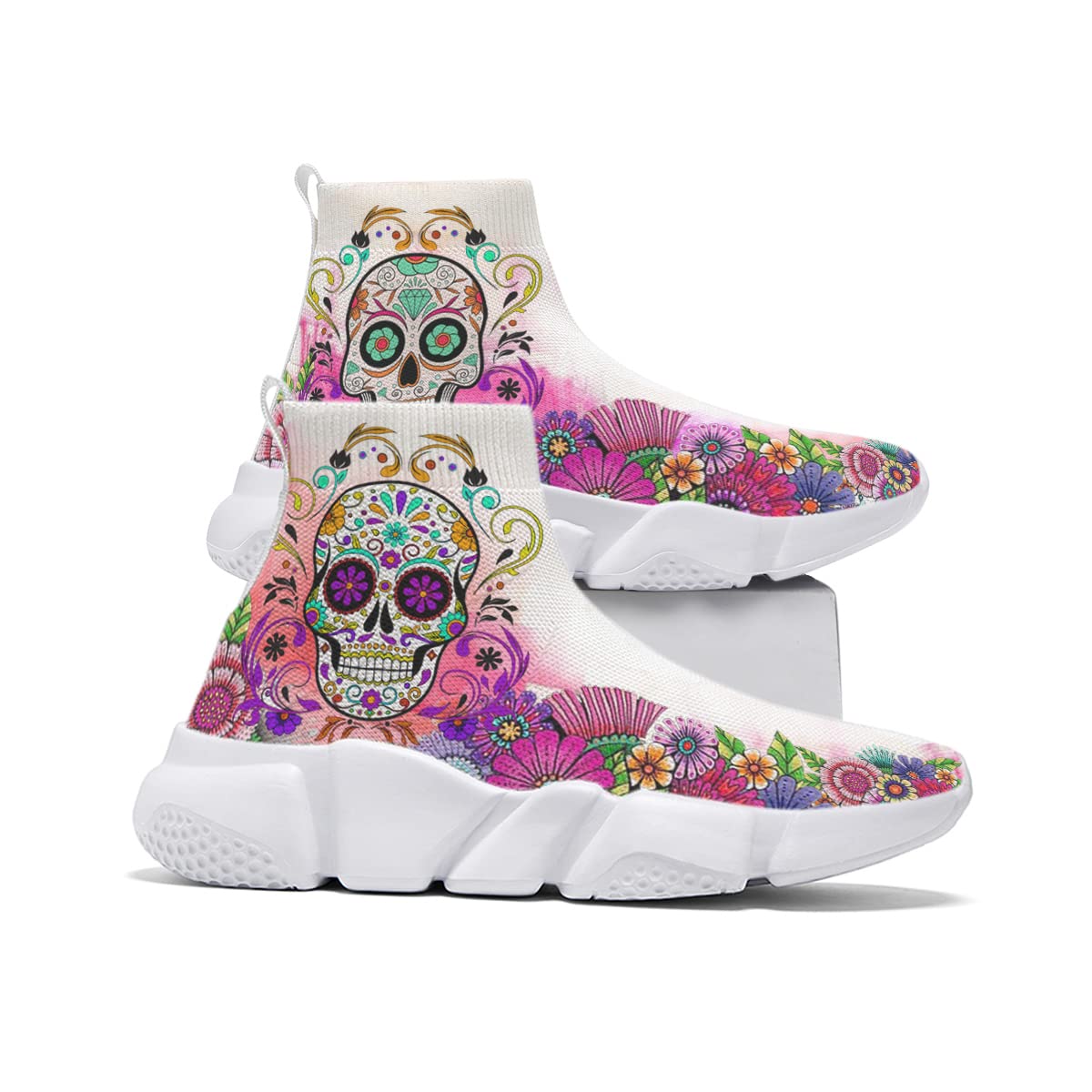 Hetios Women's Fashion Skull Print Slip-On Sneakers - Breathable Knit Running Shoes for Jogging, Walking & Casual Wear | Perfect for Gym, Workout & Street Style