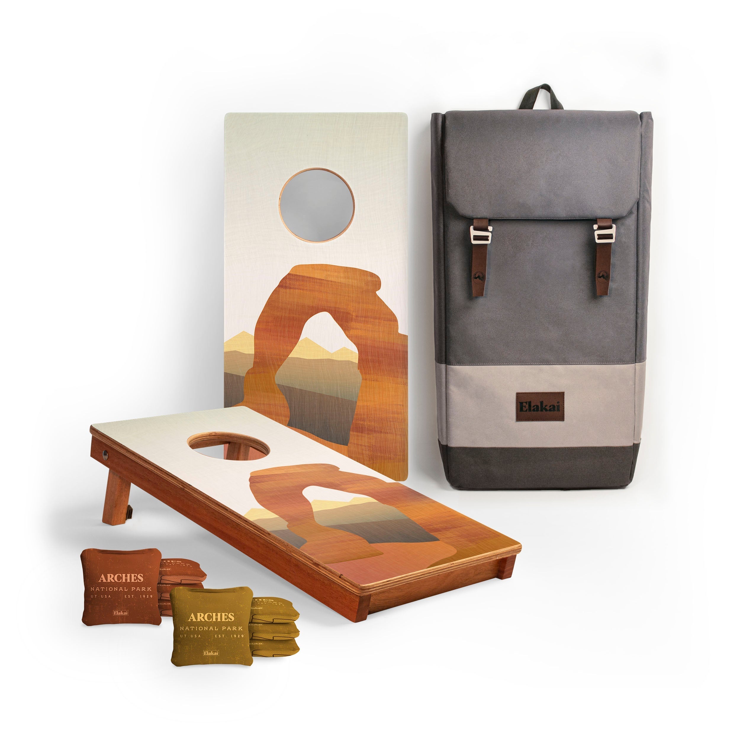 Premium 1ft x 2ft Arches National Park Mahogany Cornhole Board Set - Outdoor Lawn Games for Backyard, Tailgating & Camping Fun