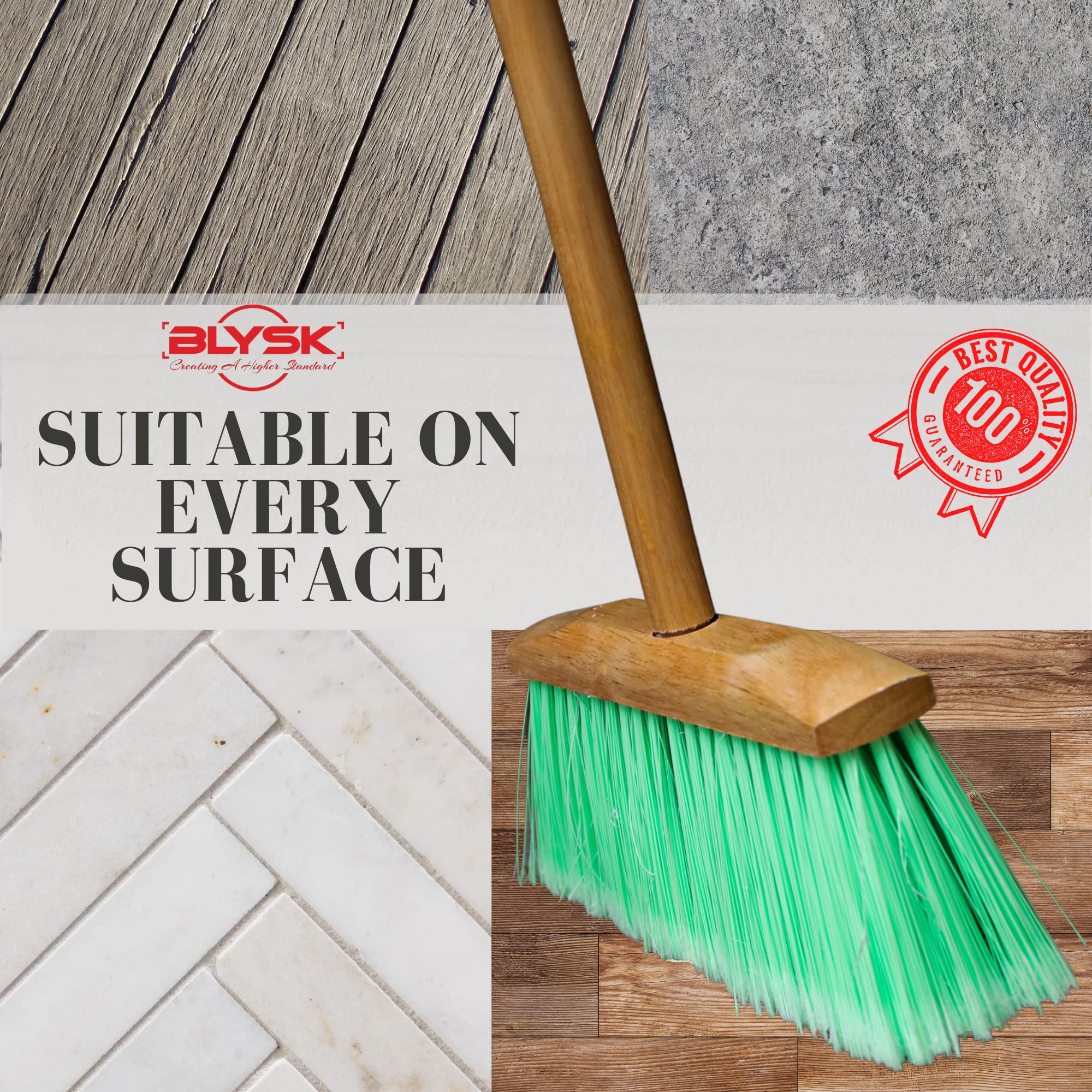 Heavy Duty Wooden Broom with Soft Bristles - Indoor/Outdoor Sweeper for Home, Kitchen, Office, Patio & Deck - Replaceable Broom Head with Handle - Perfect for Hardwood Floors, Tile & Outdoor Cleaning