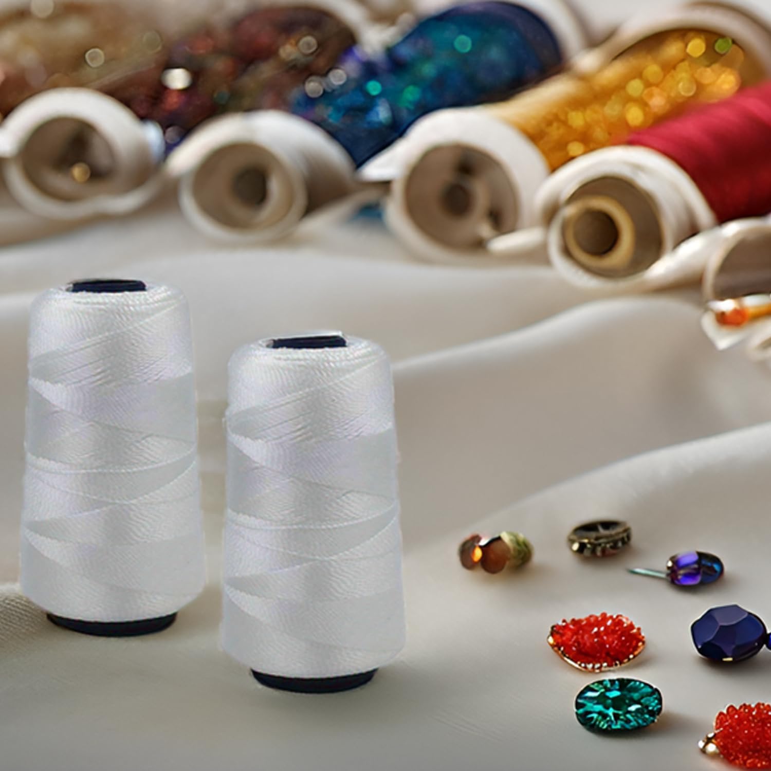 Aakriti Nylon Thread for Beads & Jewelry Making (White) - 4 Pack of 100g Cones (1500m Each) - Strong & Durable for Seed Beads, Bracelets, Necklaces - Perfect for Beading, Jewelry Stringing, Crafting & DIY Projects - Great for Handmade Gifts, Fashion Accessories & Home Decor