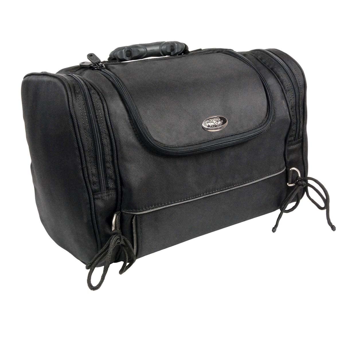 Milwaukee Performance SH684 Medium Black Textile Motorcycle Sissy Bar Bag with Reflective Piping - One Size Fits Most - Waterproof Storage for Cruiser & Touring Bikes - Perfect for Road Trips & Daily Commutes