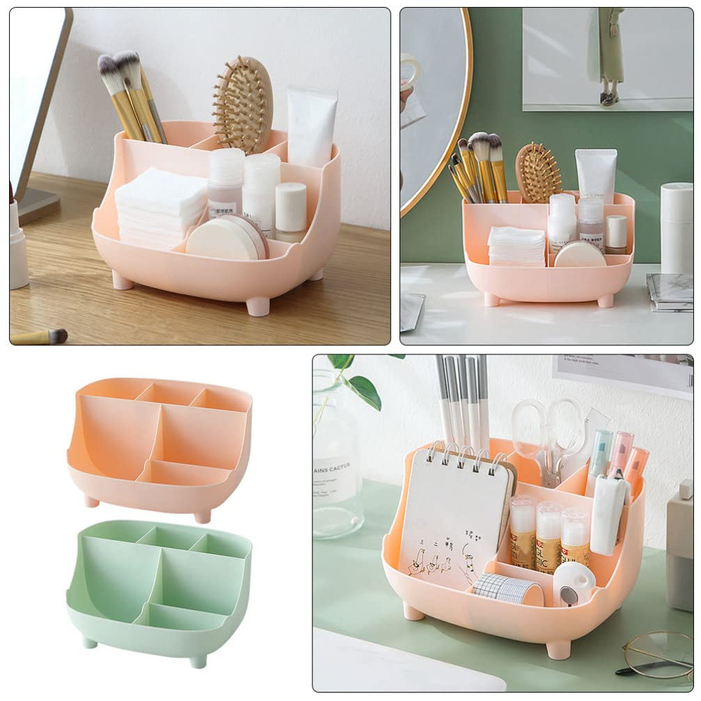 Beaupretty 2-Piece Plastic Cosmetic Storage Box Set - Makeup Organizer, Bathroom Toothbrush Holder & Desk Tray for Cellphone - Multifunctional PP Storage Bin for Home, Office, and Travel Organization