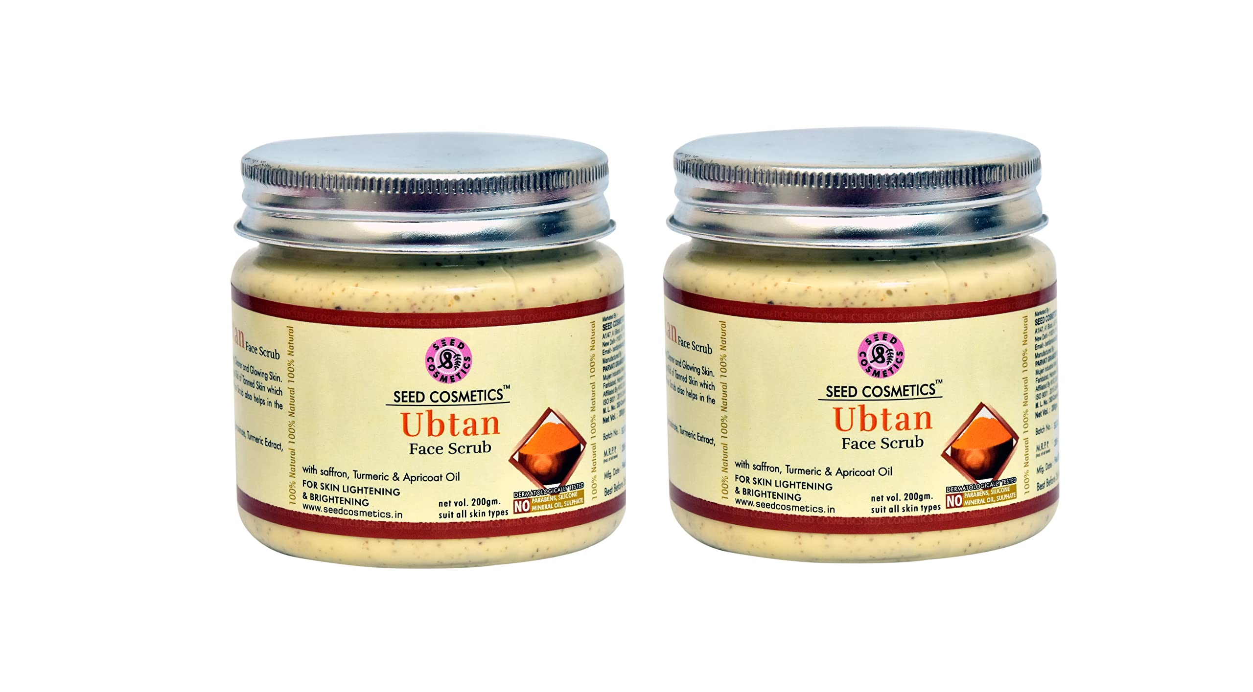 **Seed Cosmetics Herbal Ubtan Face & Body Scrub with Saffron, Turmeric & Apricot Oil – Exfoliating & Deep Cleansing for Glowing Skin – Tan Removal & Pore Refining for Men & Women – 200g (Pack of 2) – Perfect for Daily Skincare & Spa Treatments**