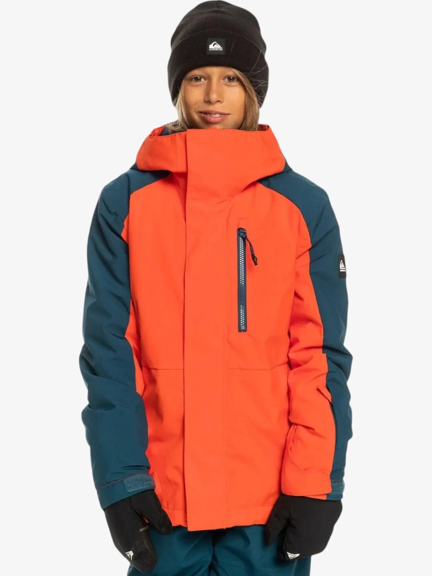 Quiksilver Snow Mission Block Kids' Snow Jacket - Waterproof & Warm Winter Coat for Boys & Girls - Orange & Blue Ski Jacket for Outdoor Snowboarding & Winter Sports