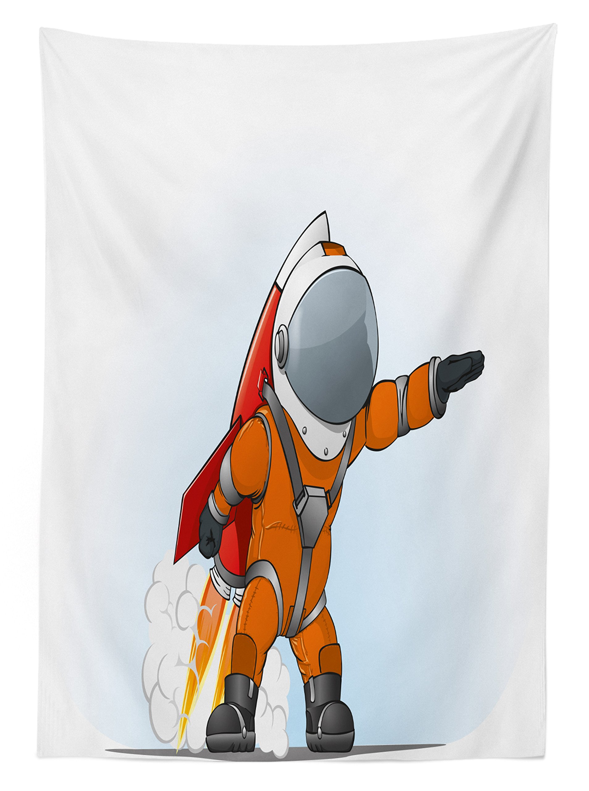 Ambesonne Fantasy Outdoor Tablecloth - Astronaut Space Rocket Galactic Journey Science Design, Washable Picnic Table Cover 58x84 Inches, Orange Grey Red - Perfect for Backyard BBQs, Camping & Outdoor Parties
