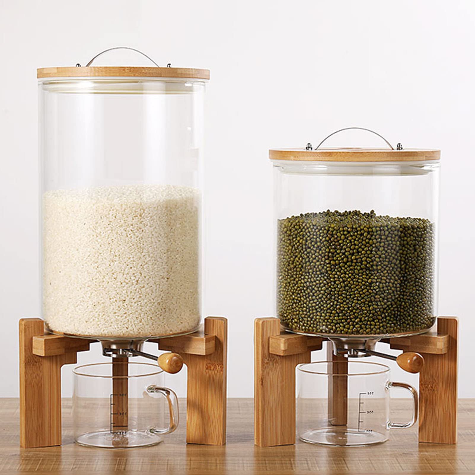 Brightview 5L/8L Flour and Cereal Storage Container - Airtight Glass Food Dispenser with Wooden Stand for Rice, Pasta & Dry Goods | Perfect for Kitchen Organization & Pantry Storage | Ideal for Baking, Meal Prep & Bulk Food Storage