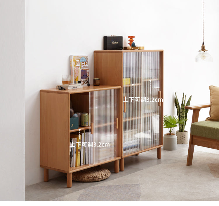 Solid Beech Wood Sliding Door Side Cabinet - Modern Storage Solution for Bedroom, Living Room & Office