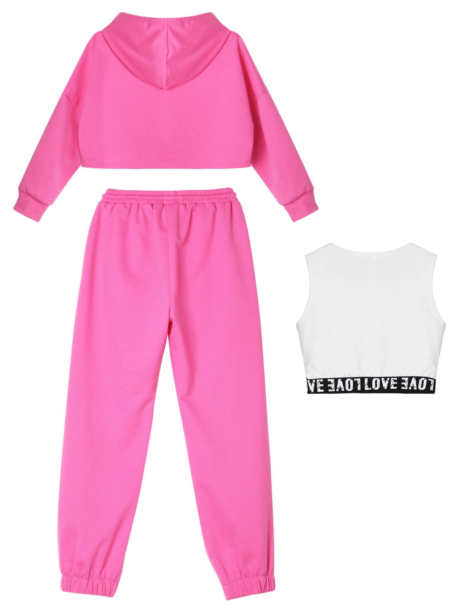 Girls Hip Hop Dance Outfit - Cropped Hoodie, Tank Top & Sweatpants 3-Piece Tracksuit Set | Stylish Activewear for Dance Practice, Gym & Streetwear Fashion