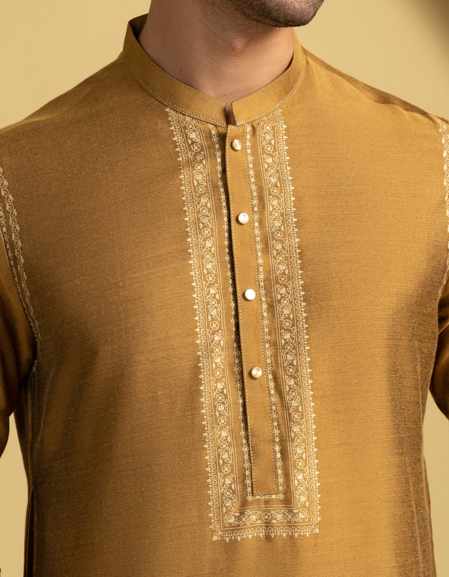 Stylish Blended Yellow Kurta by J. Junaid Jamshed | Premium Pakistani Ethnic Wear for Men | Perfect for Eid, Weddings & Festive Occasions