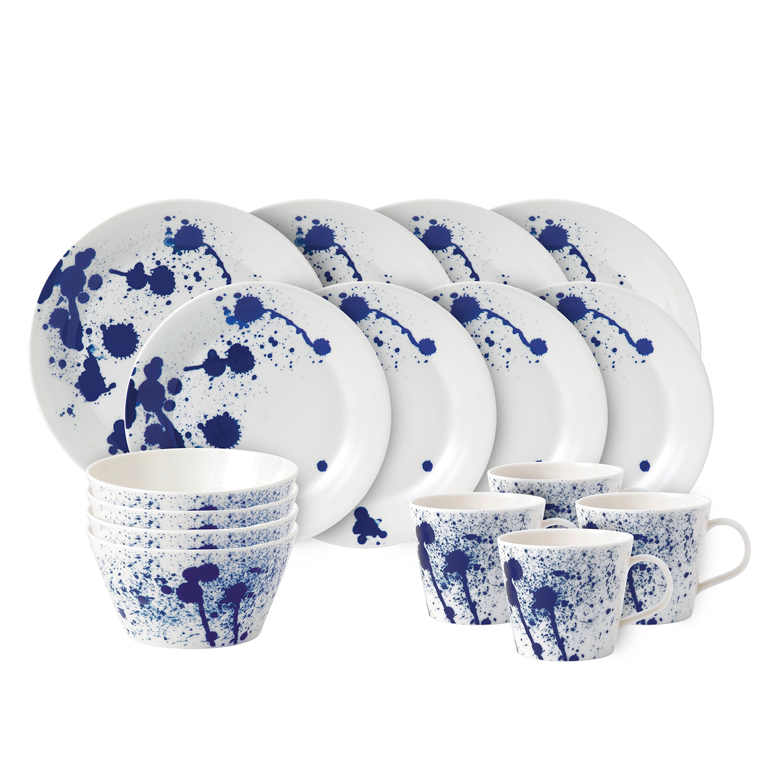 Royal Doulton Pacific Splash 16-Piece Dinnerware Set - Elegant Porcelain Dinner Plates, Bowls & Mugs - Perfect for Family Dinners, Entertaining Guests & Special Occasions