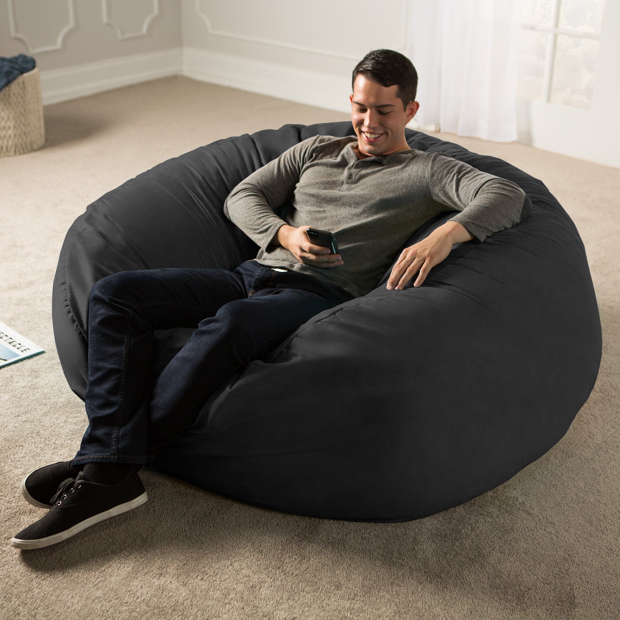 Jaxx 5 Foot Giant Saxx Bean Bag Chair for Adults - Oversized Memory Foam Filled Lounger, Black - Perfect for Living Room, Game Room & Dorm Relaxation