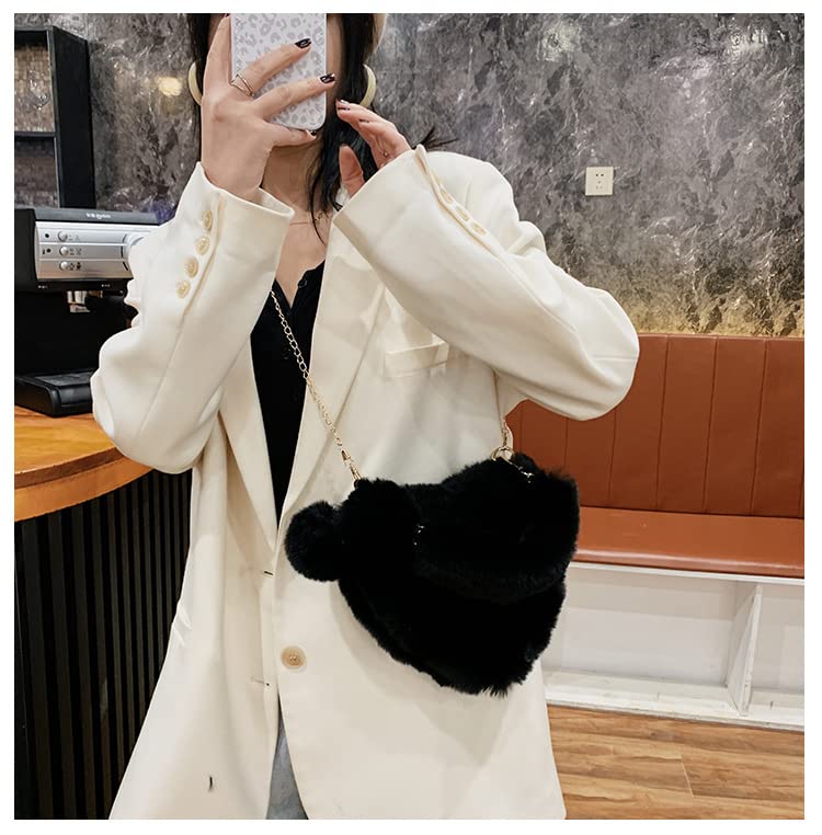 Rejolly Fluffy Faux Fur Heart Shaped Handbag for Women & Girls - Soft Small Shoulder Bag Clutch Purse for Parties, Dates & Casual Outings