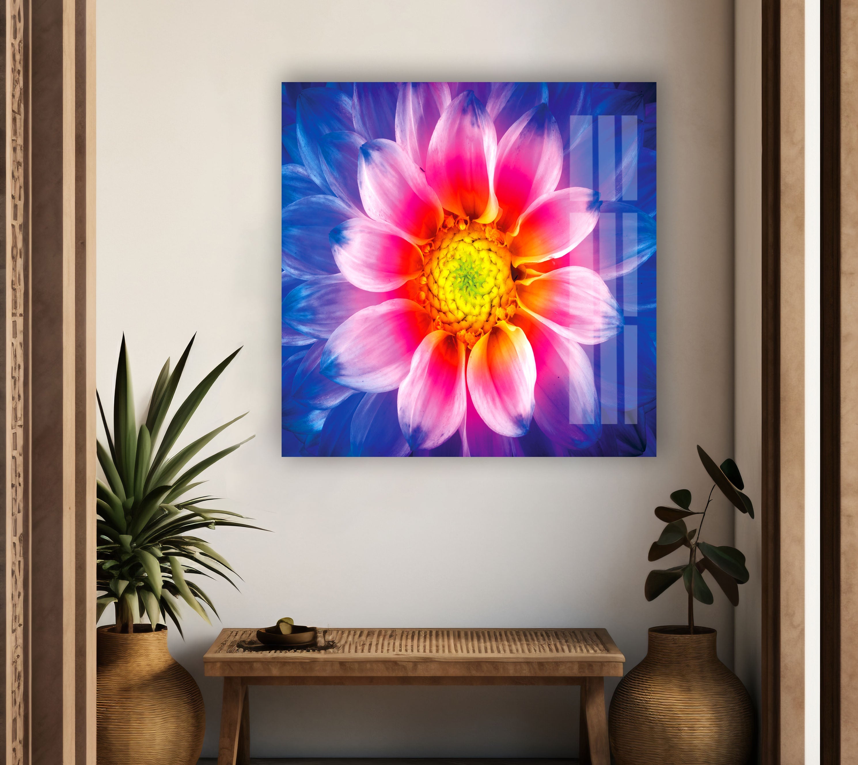 Vibrant Chrysanthemum Flower Glass Wall Art - Handmade Stained Glass Window Decor for Living Room, Bedroom, Office & Gift Ideas