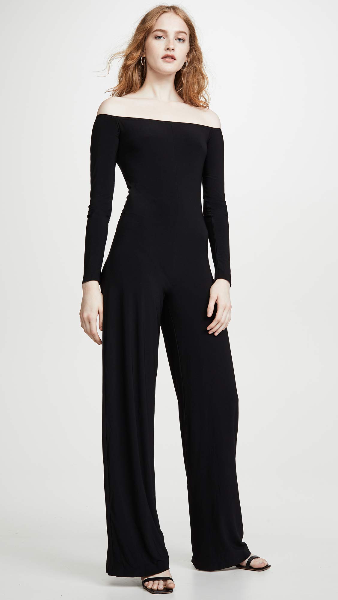 Norma Kamali Women's Long Sleeve Off-Shoulder Jumpsuit - Elegant One-Piece Romper for Casual & Evening Wear | Perfect for Date Night, Parties & Special Occasions