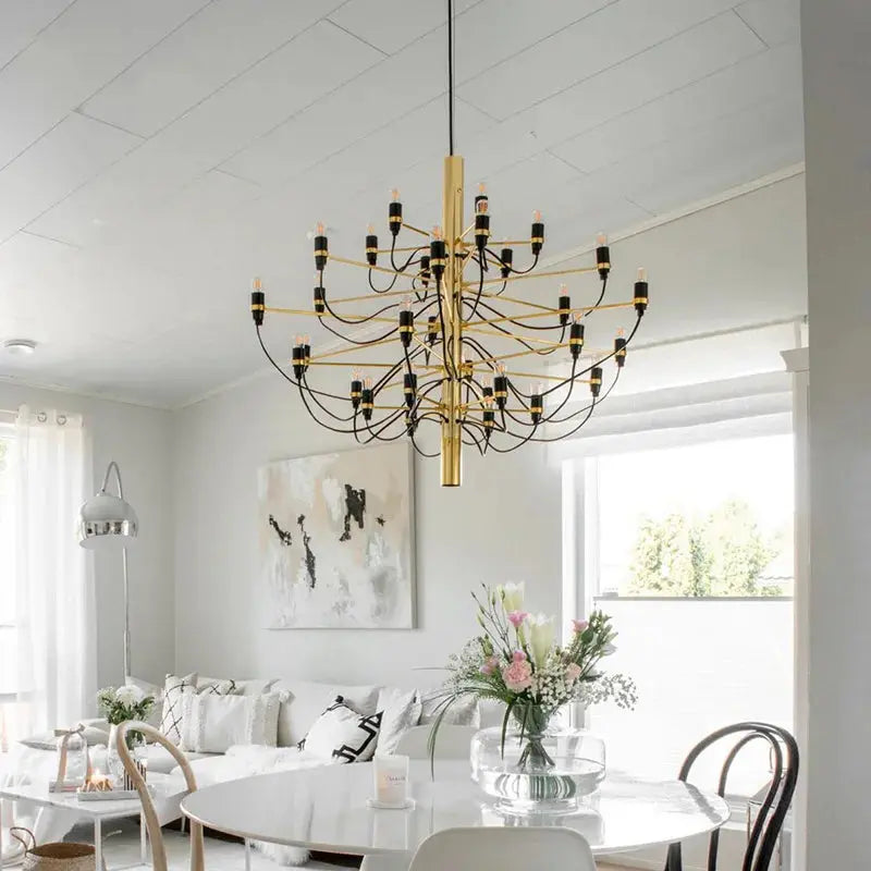Gino Sarfatti Style LED Pendant Chandelier - Black/Silver/Gold Options | Modern Lighting for Dining Room, Kitchen Island & Living Room Decor