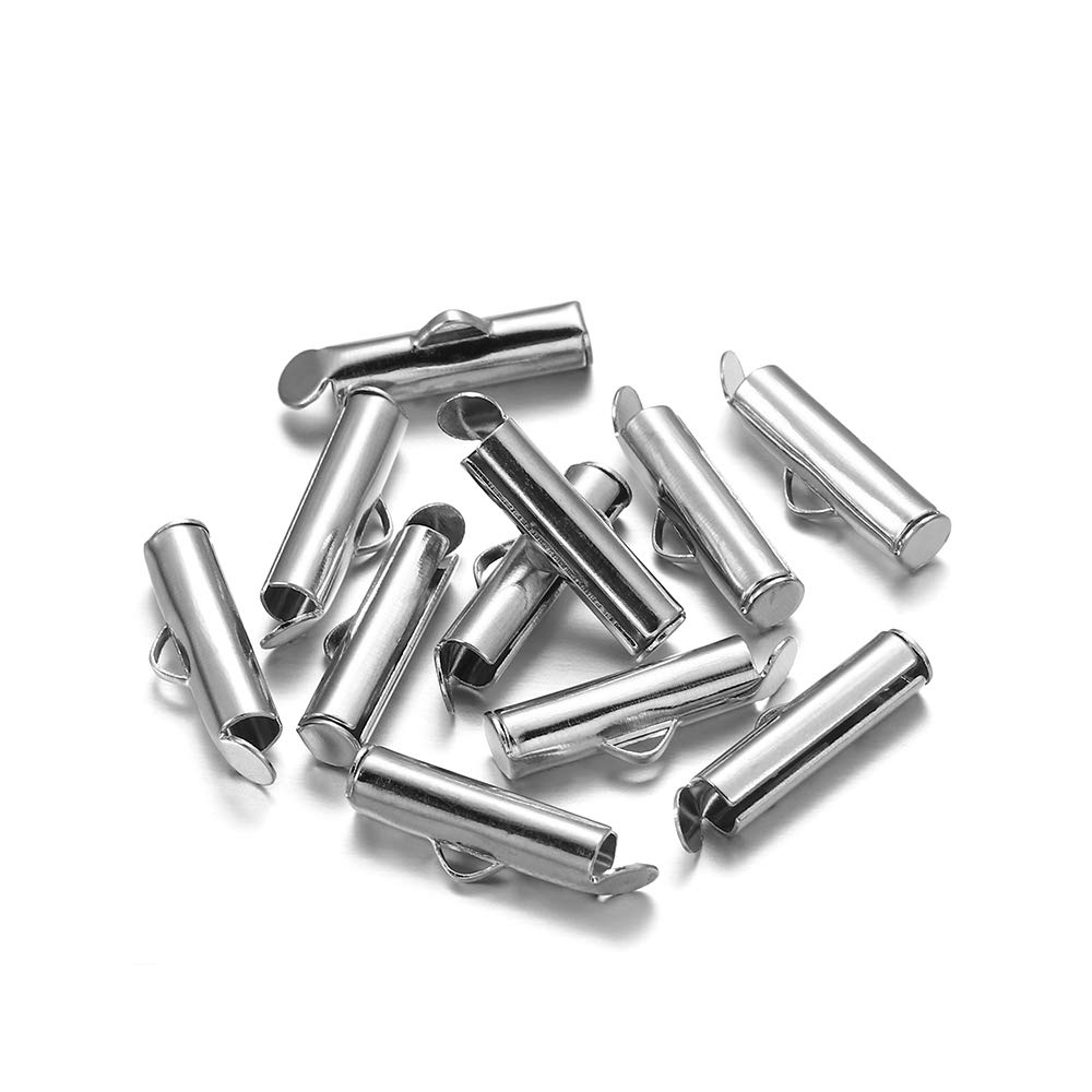 30-50Pcs Crimp End Beads & Slide-On Clasps for DIY Jewelry Making - Rhodium Plated Connectors (35mm x 30Pcs) - Perfect for Bracelets, Necklaces & Craft Projects