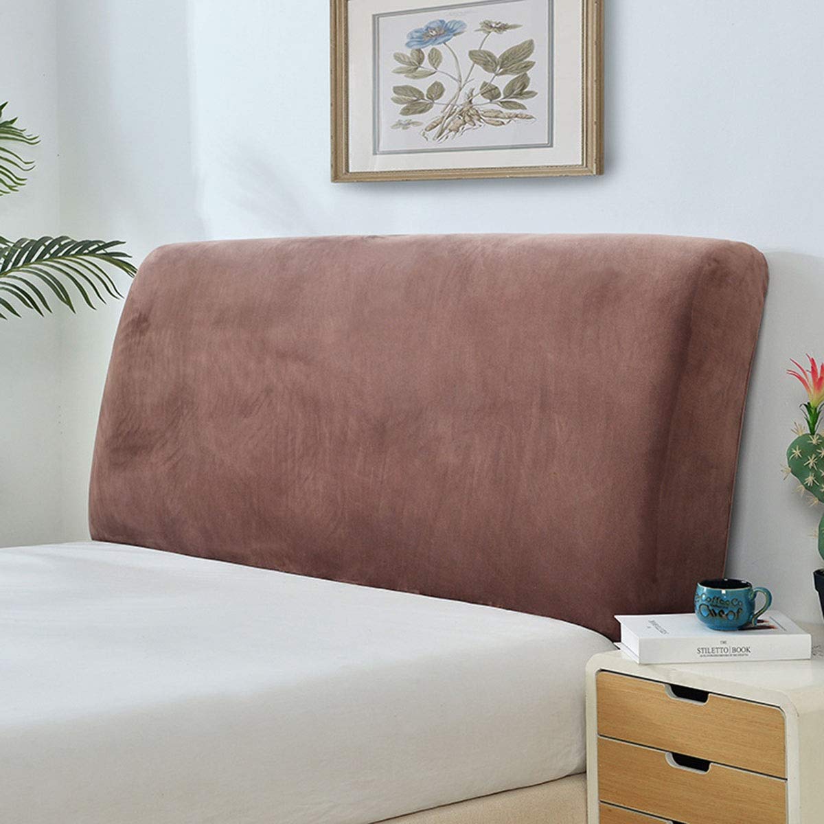 Dustproof Bed Headboard Cover - Stretchy Slipcover Protector for Single, King & Double Beds (Camel, 200-215cm) | Bedroom Decor & Dust Protection Solution