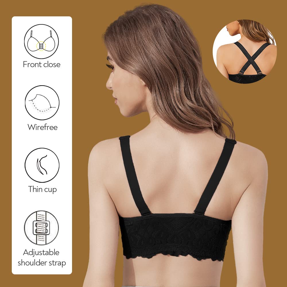 FallSweet Wireless Front Close Comfort Bra for Women - Lace Full Coverage Brassiere | Perfect for Yoga, Work & Everyday Wear