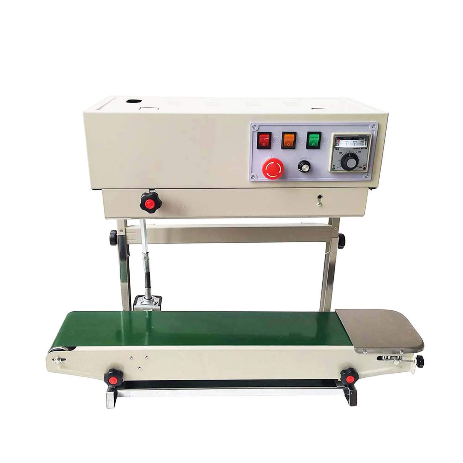 Automatic Horizontal Continuous Band Sealer Machine for PVC/Plastic Bags - 110V Commercial Sealing Equipment (FR880 Vertical Model) | Ideal for Food Packaging, Medical Supplies & Retail Products