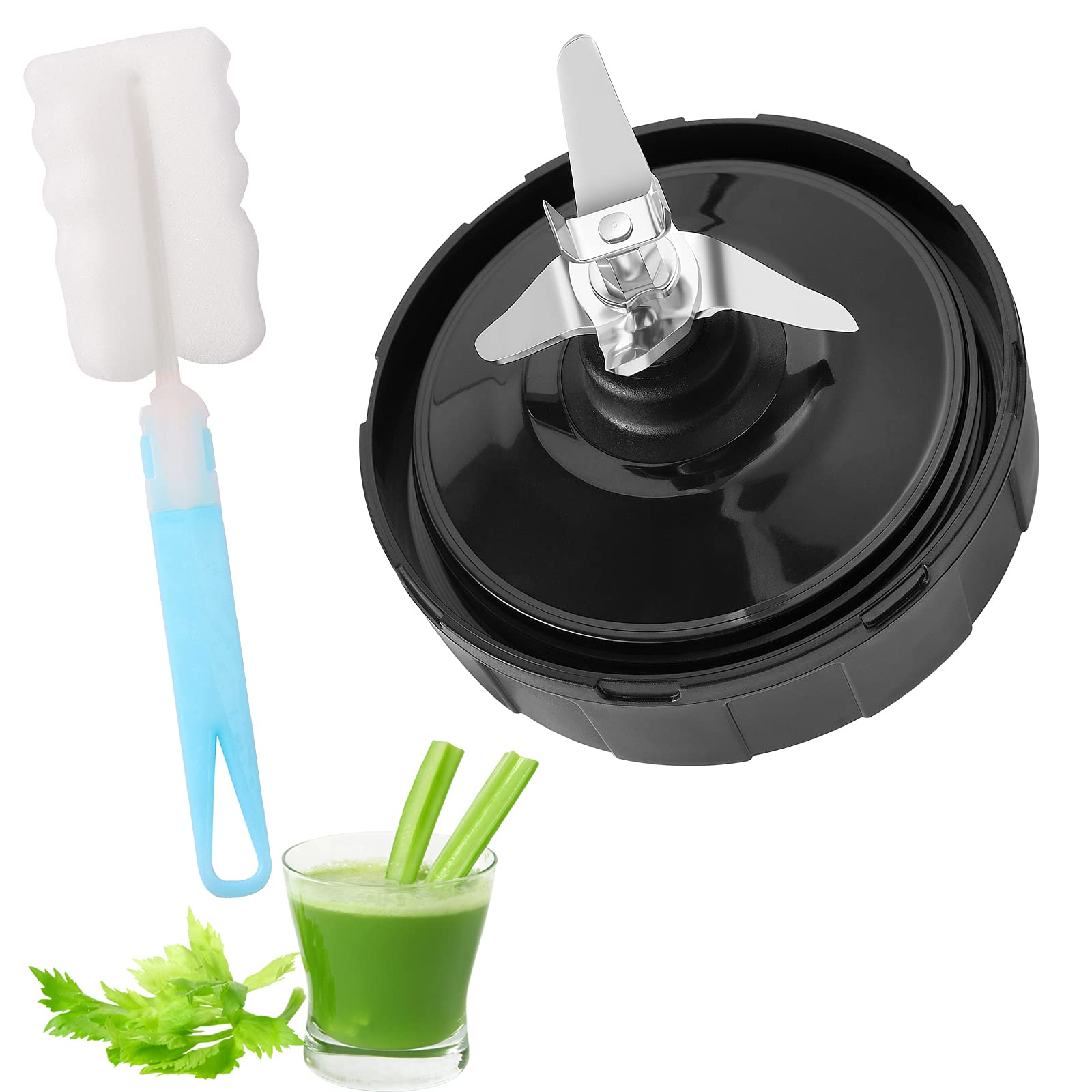 7-Fins Replacement Blender Blade for Nutri Ninja BL450-30 BL454-30 BL480-30 BL481-30 - Includes Cup Brush & Rubber Gasket - Compatible Blender Parts for Smoothies, Juices & Food Prep