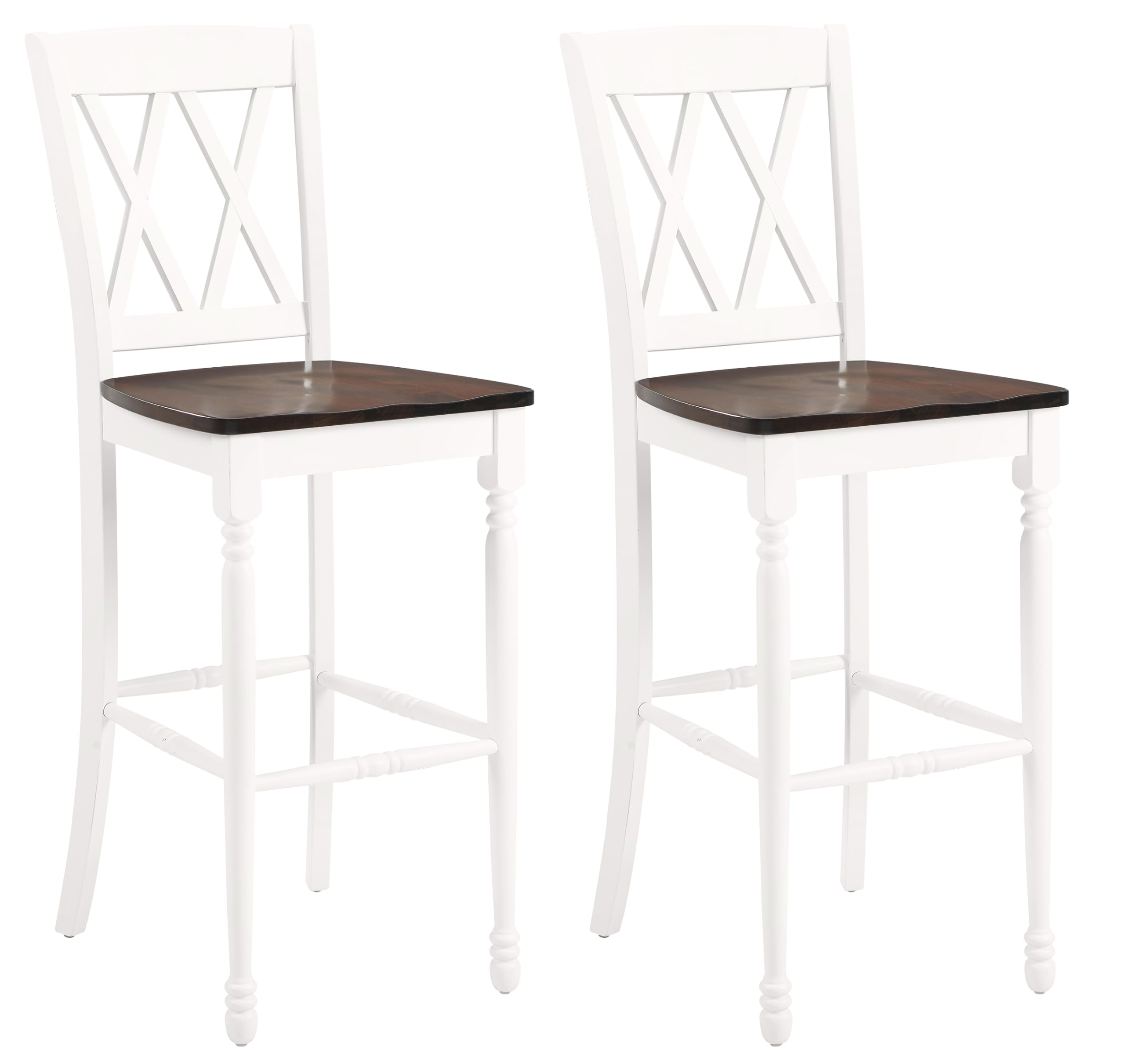 Crosley Furniture Shelby Wood X Back Bar Stools Set of 2 - Vintage Style Counter Height Stools for Kitchen Island, Breakfast Bar & Pub Table - Solid Wood Construction with X-Shaped Back Design