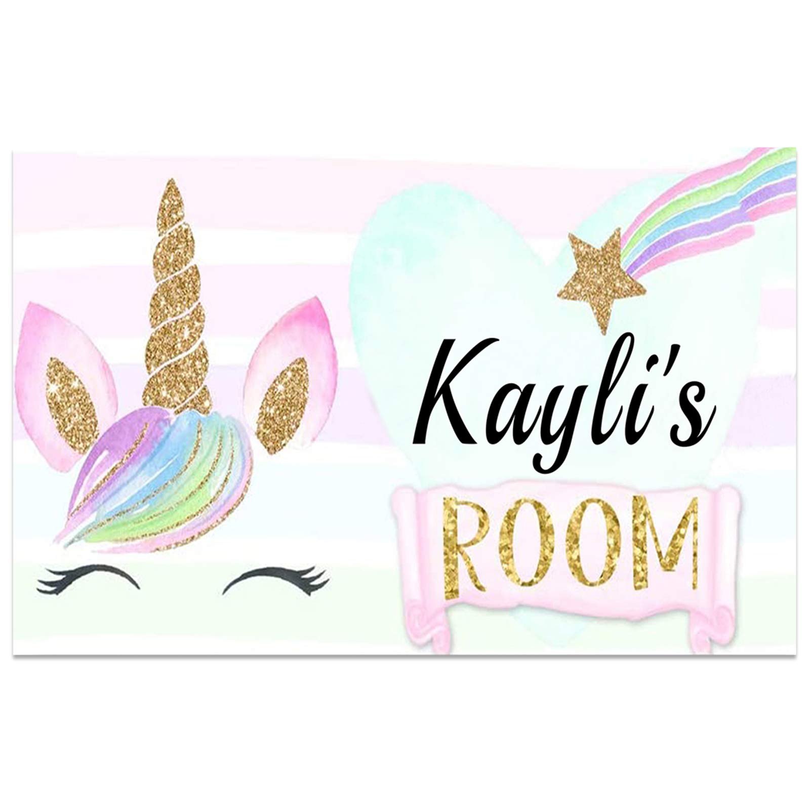 Personalized Rainbow Unicorn Face Metal Door Sign - Pink Star Pattern Wall Decor for Bedroom, Nursery & Kids Room - Perfect for Home, Office & Party Decorations