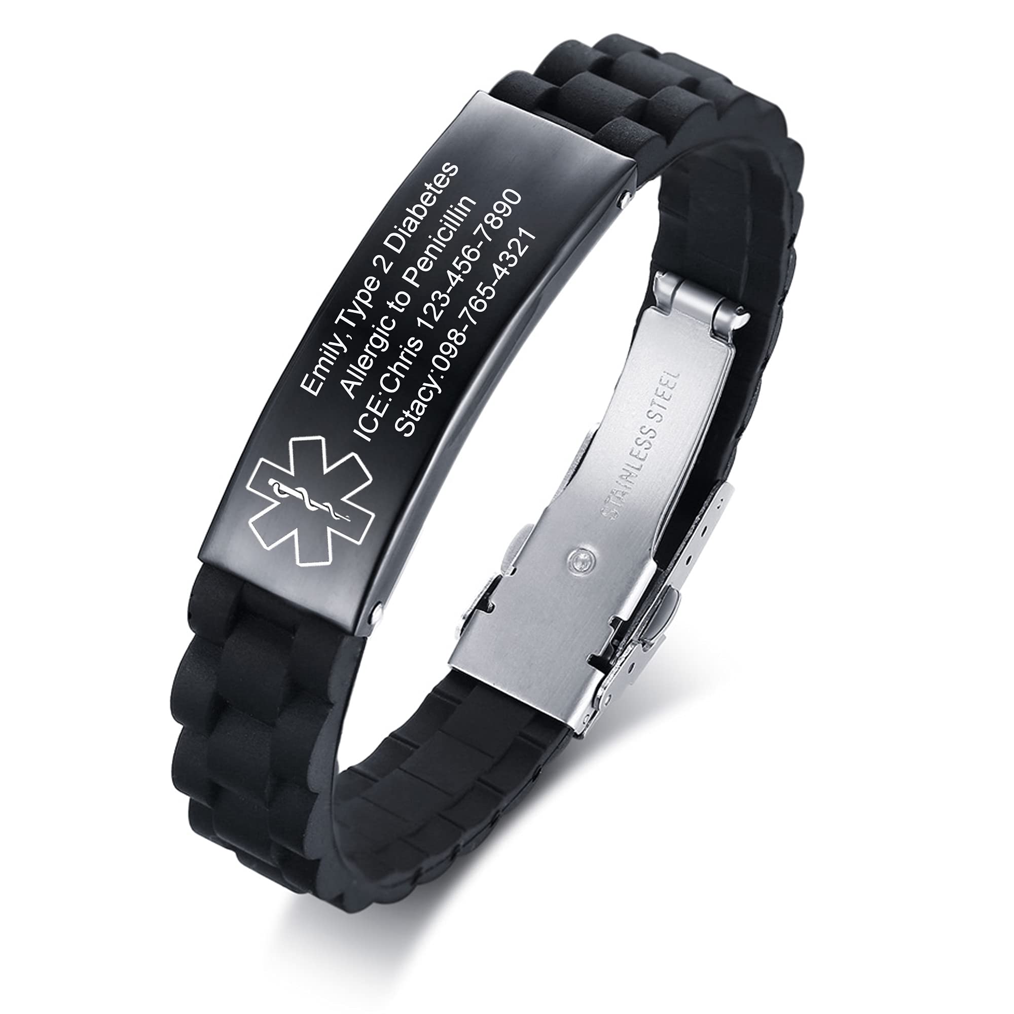 VNOX Adjustable Stainless Steel Medical Alert Bracelet for Men, Women & Kids - Free Engraving Emergency ID Wristband | Perfect for Diabetes, Allergies & Medical Conditions