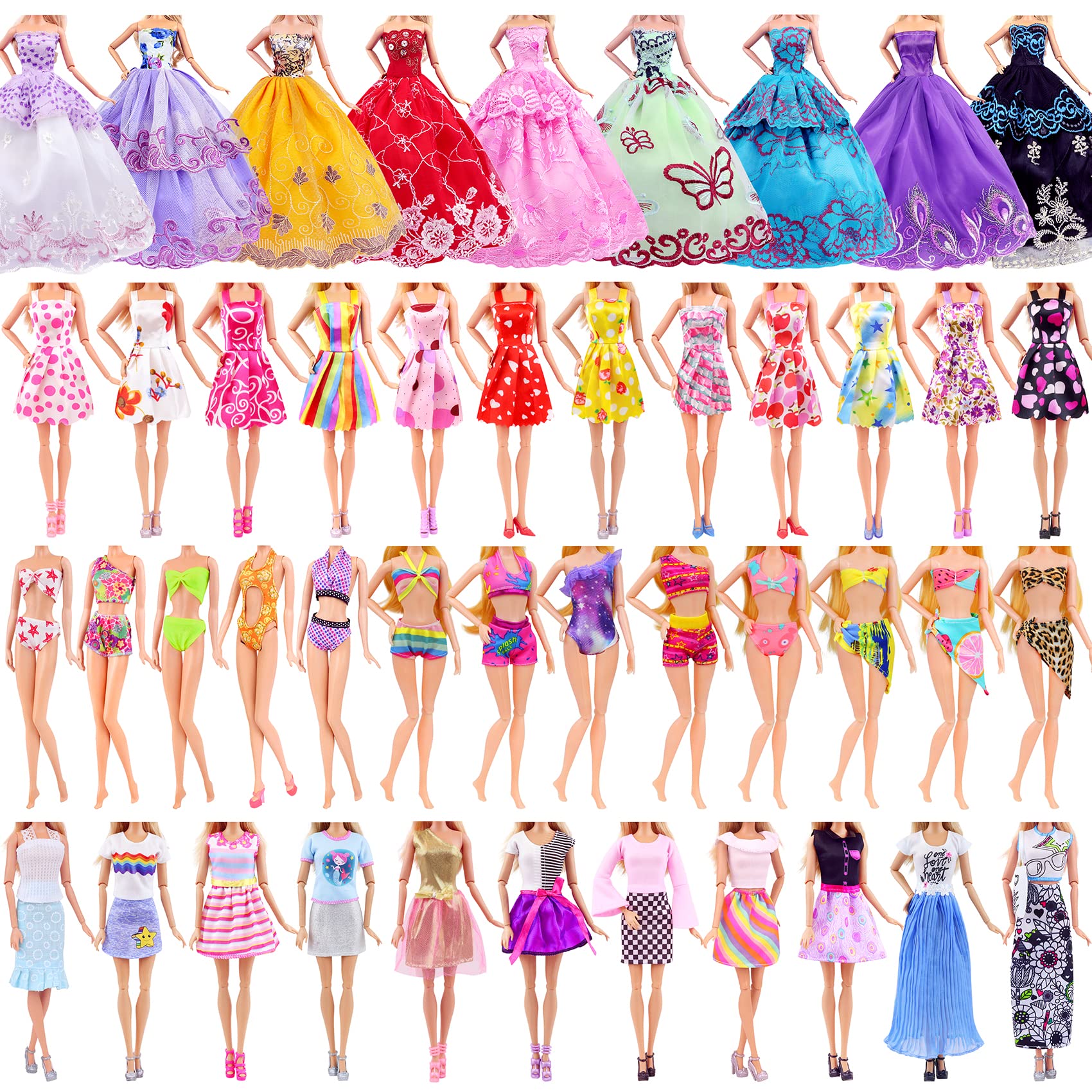 Ecore Fun 120 Pcs Fashion Doll Wardrobe Set - Doll Clothes Storage Organizer with Dresses, Shoes, Bags, Necklace & Hangers for 11.5 Inch Girl Dolls - Perfect for Pretend Play, Birthday Gifts & Kids Room Decor