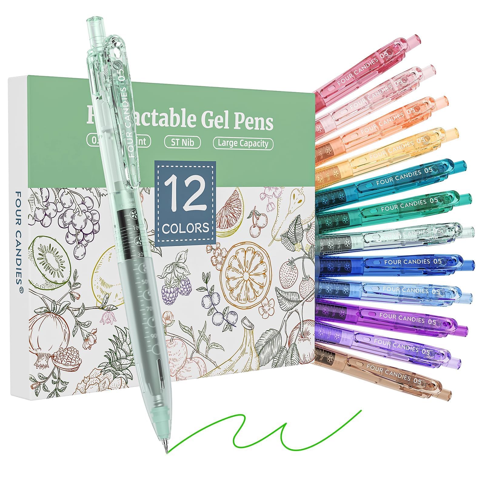 12-Pack 0.5mm Quick Dry Gel Pens - Retractable Multicolor Fine Point for School, Office & Art
