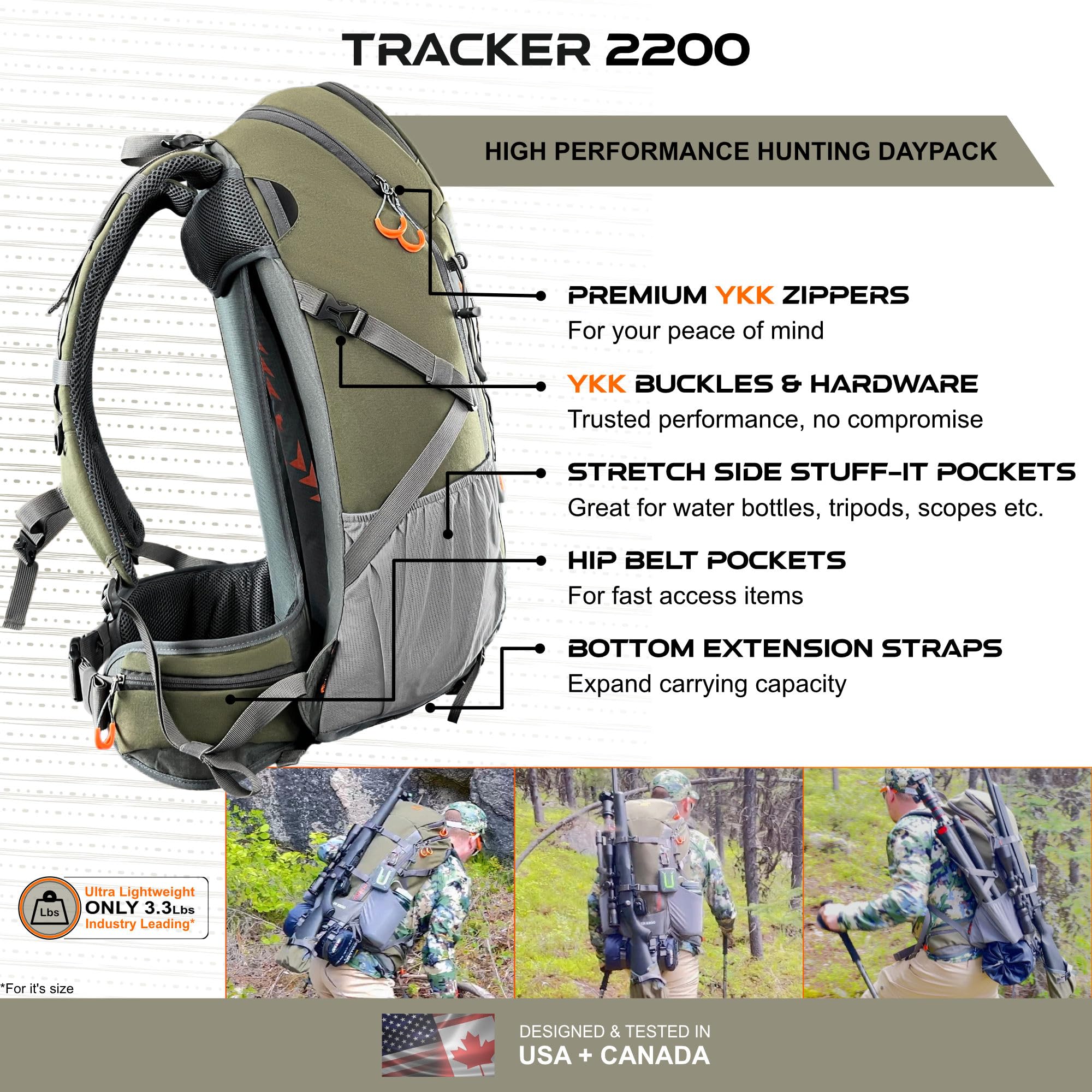 Tactical Hunting Backpack with Rifle & Bow Holder - Waterproof Lightweight Daypack with Rain Cover, YKK Zippers & Buckles - Durable Comfortable for Outdoor Hunting, Camping & Hiking Adventures