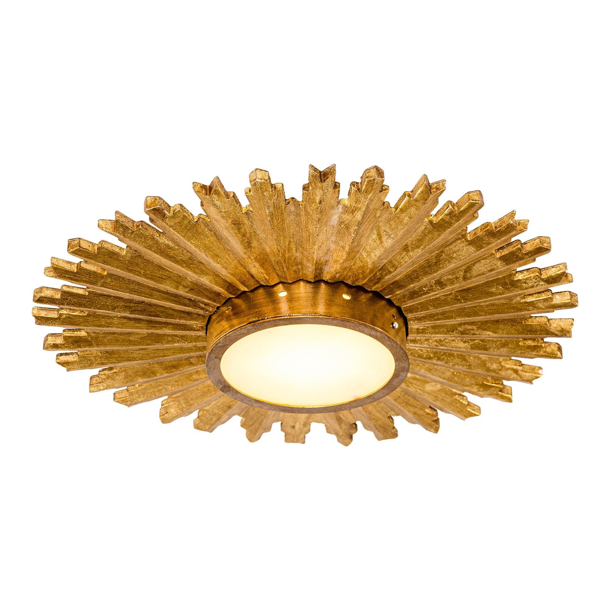 Golden Sunburst Flush Mount LED Ceiling Light - Modern Dimmable Fixture for Bedroom, Living Room & Hallway Lighting