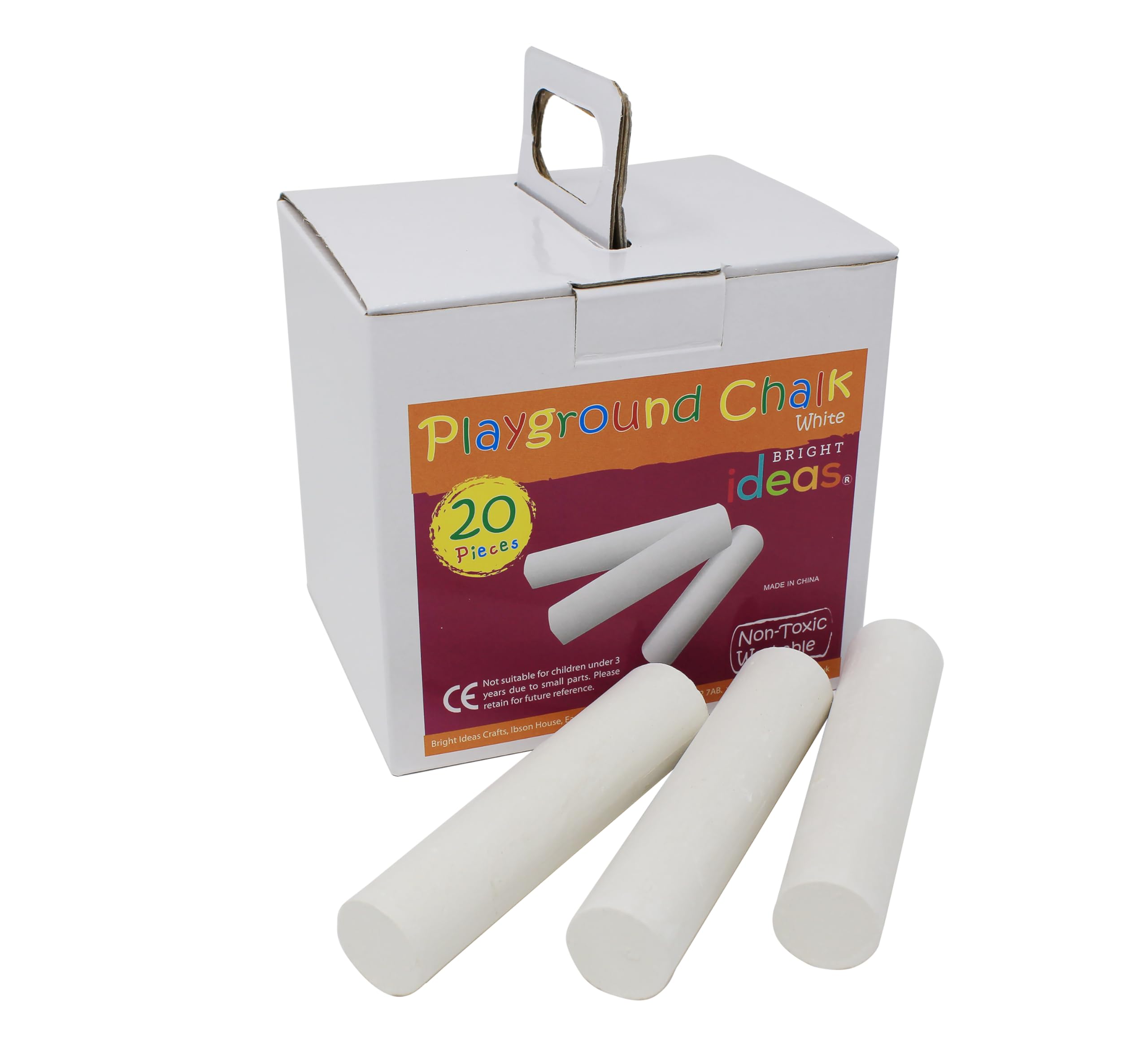 Bright Ideas PK20 10cm Giant Washable Playground Chalk - 20 White Chalk Sticks for Kids, Sidewalk, Pavement & Blackboard Drawing - Perfect for Outdoor Play, School Activities & Creative Art Projects