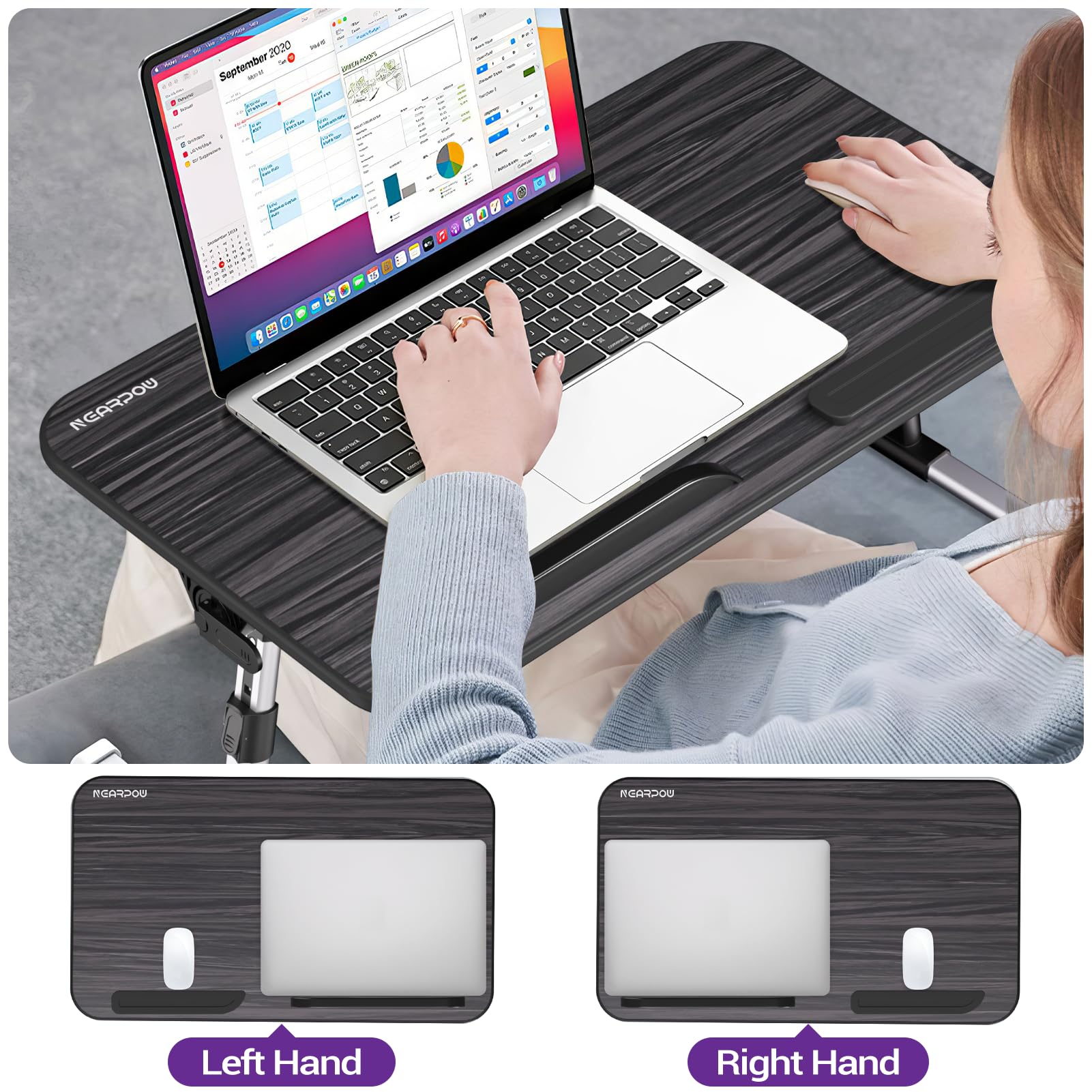 NEARPOW Adjustable Laptop Table for Bed - Portable Foldable Lap Desk with Height & Angle Adjustment, Laptop Stand for Bed/Sofa/Couch/Floor Use - Perfect for Work, Study, Gaming & Writing in Bed or Living Room