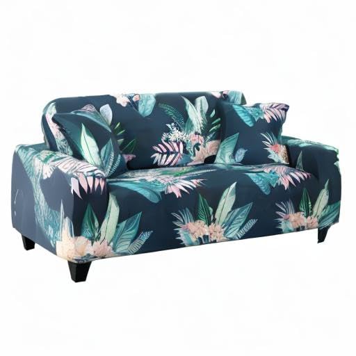 HOOBUY Stretch Sofa Cover for 2 Cushion Couch - Printed Slipcover for Loveseat & 2-Seater with 2 Free Pillow Cases (RDYL Design) - Perfect for Living Room, Apartment & Home Decor Protection