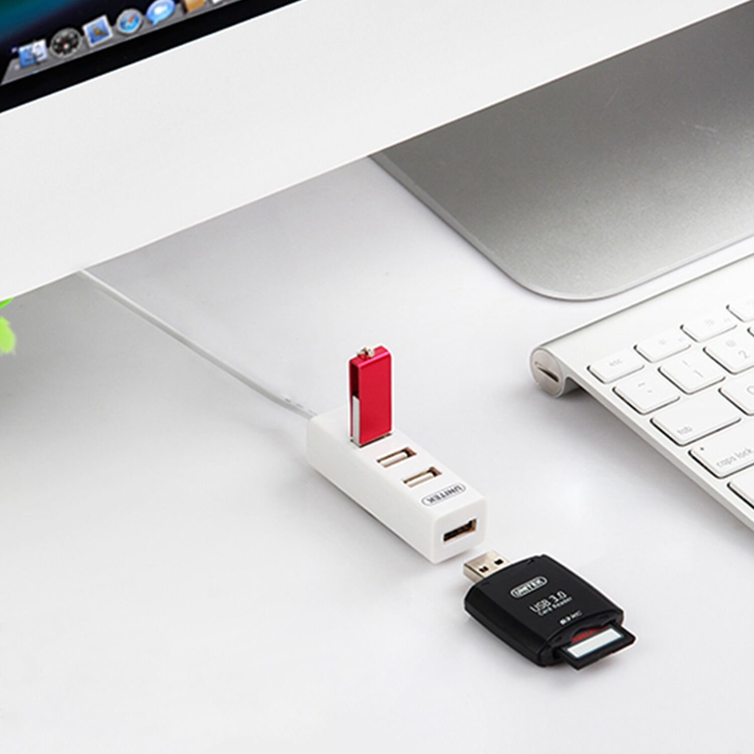 4-Port USB 2.0 Hub for MacBook, iMac, PC & Chromebook - High-Speed Data Transfer Hub with LED Indicators - Perfect for Home Office, Gaming & Travel (White)
