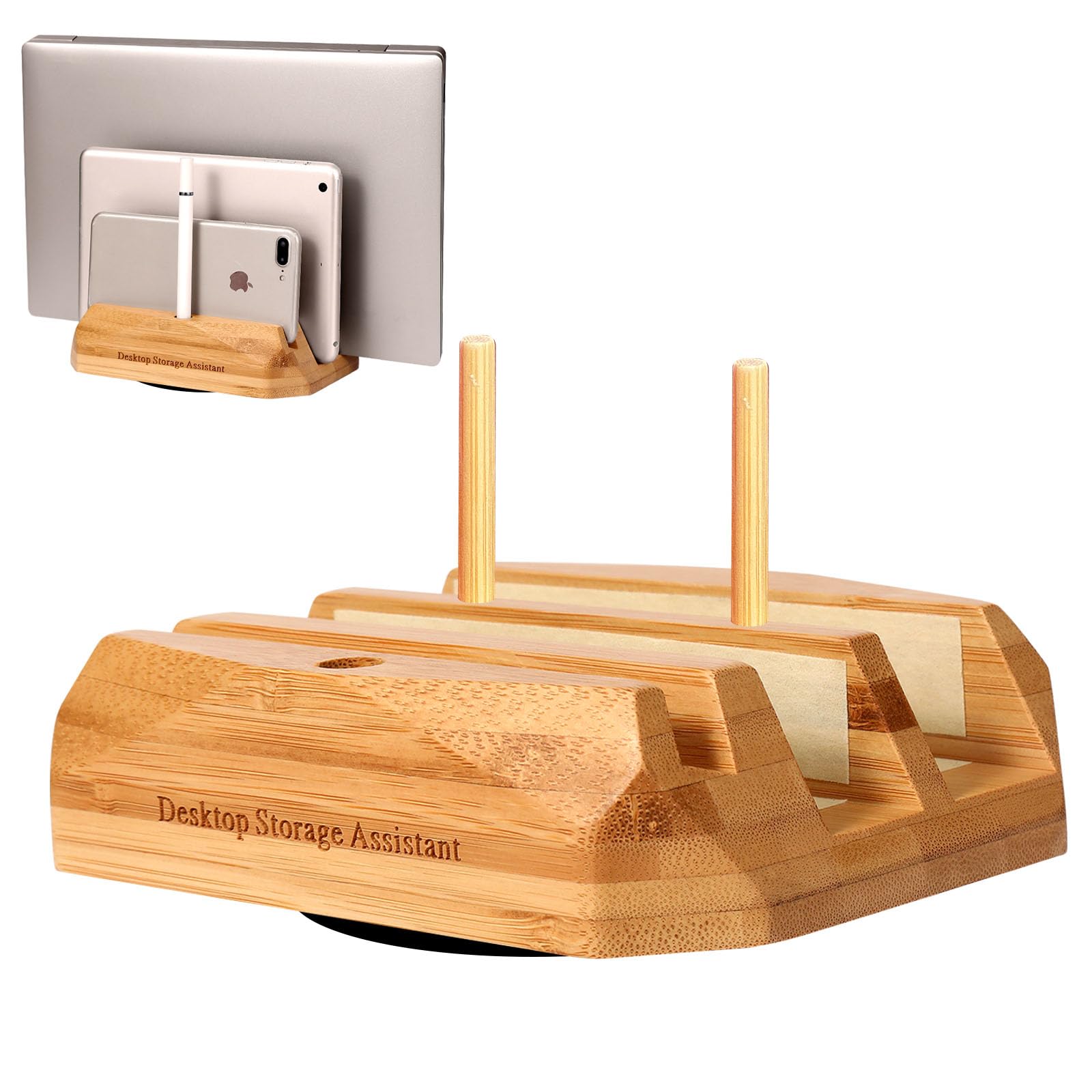 Vertical Wood Laptop Stand with 3 Slots - Walnut Laptop Holder for MacBook, Surface Pro, Samsung, HP, Dell, Chromebook - Perfect for Desk Organization and Space Saving