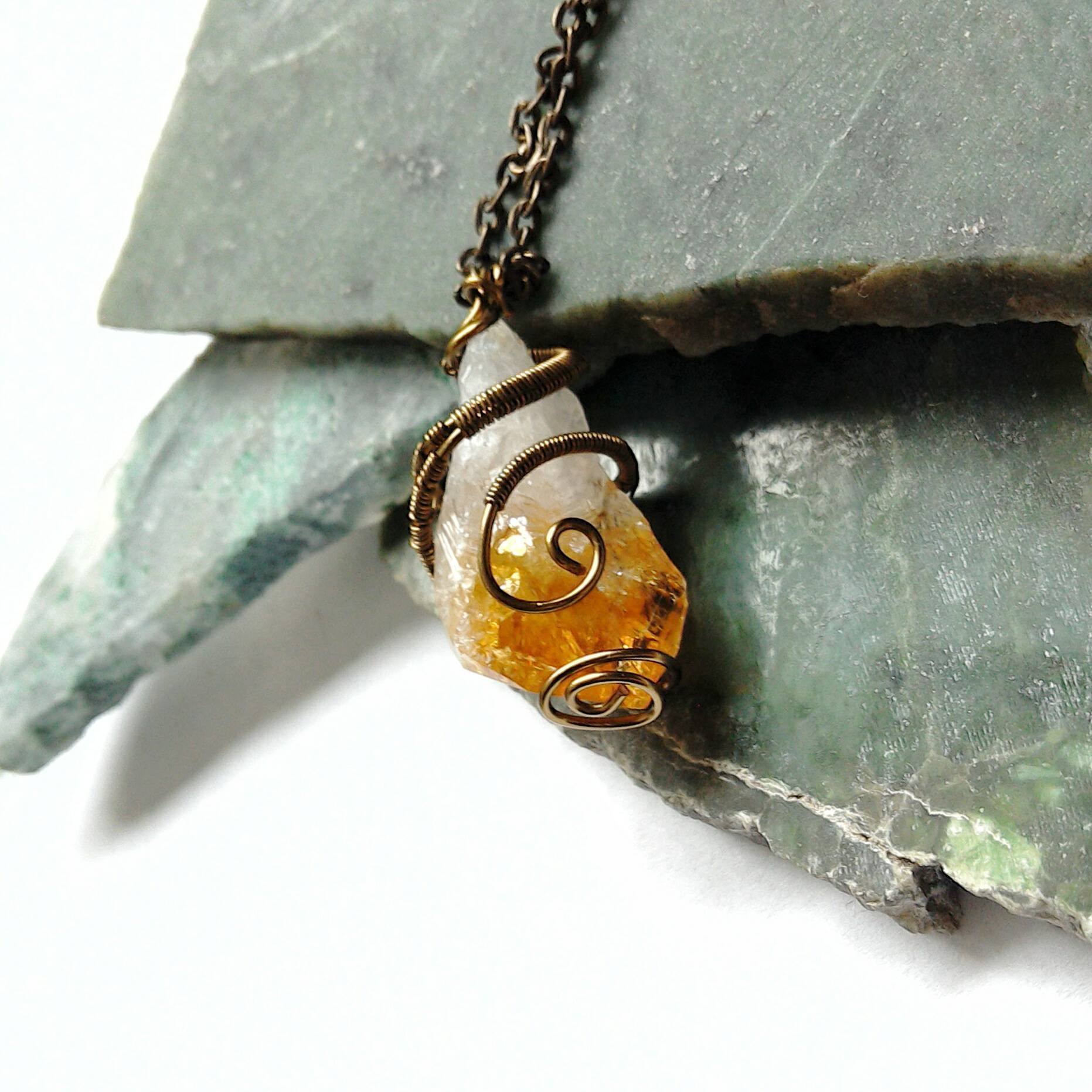 Raw Citrine Crystal Point Pendant Necklace in Antique Bronze - Natural Healing Stone Jewelry for Meditation, Energy Cleansing & Spiritual Protection