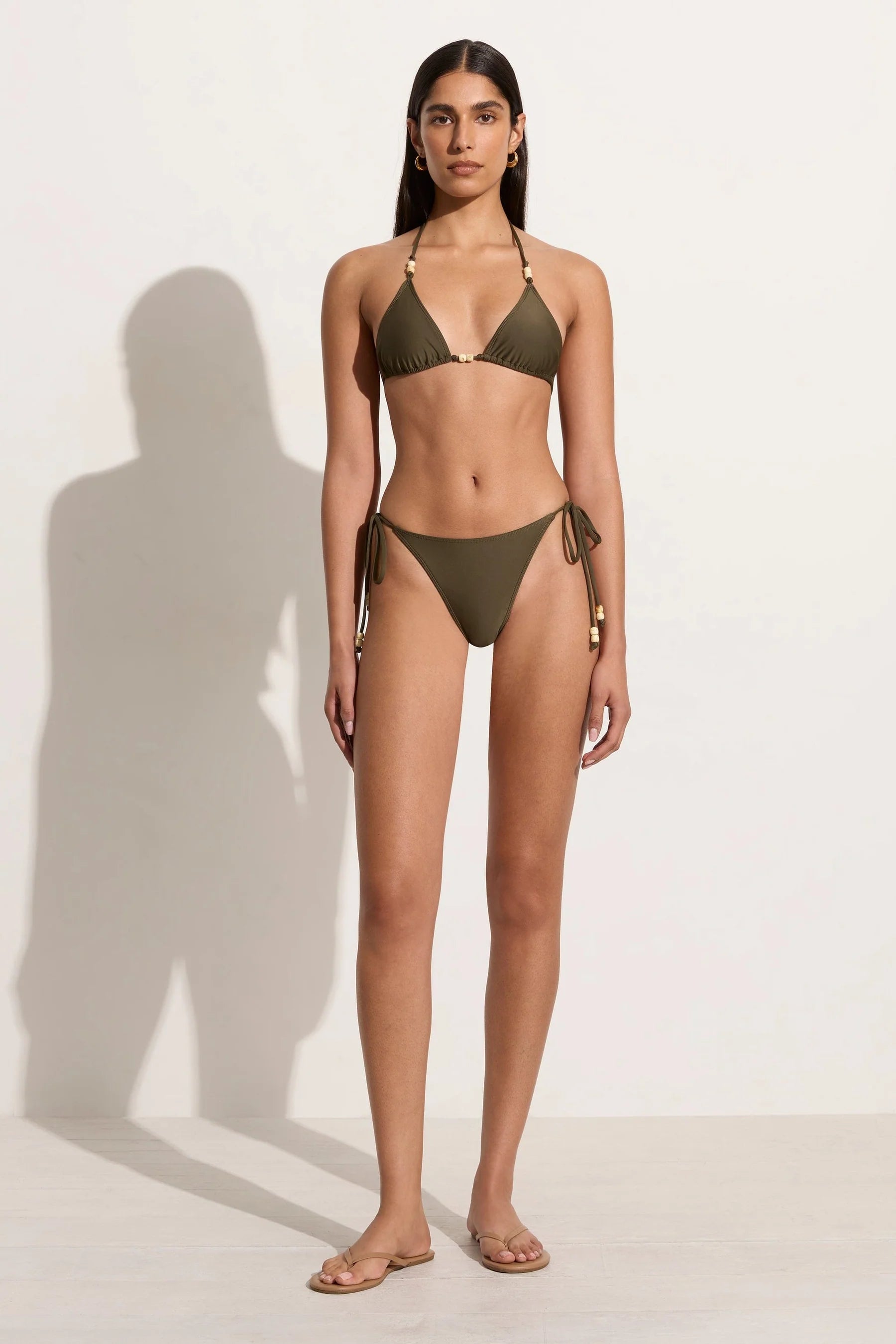 Ada Women's High Waisted Bikini Bottoms - Khaki Color for Beach, Pool & Summer Vacations