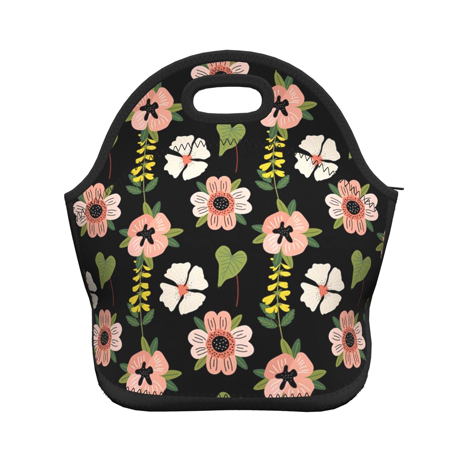 Pink Jasmine Flower Insulated Neoprene Lunch Bag - Leakproof Cooler Tote for School, Work, Office & Picnic - BPA-Free Food Container for Women & Kids