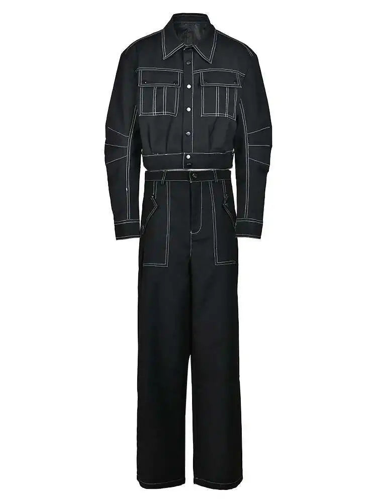Black Women's Two-Piece Suit Set - Big Size Jacket & Wide Leg Pants with Lapel Design | Long Sleeve Fashion Outfit for Spring & Fall 2025 | Perfect for Office Wear, Business Meetings & Formal Occasions