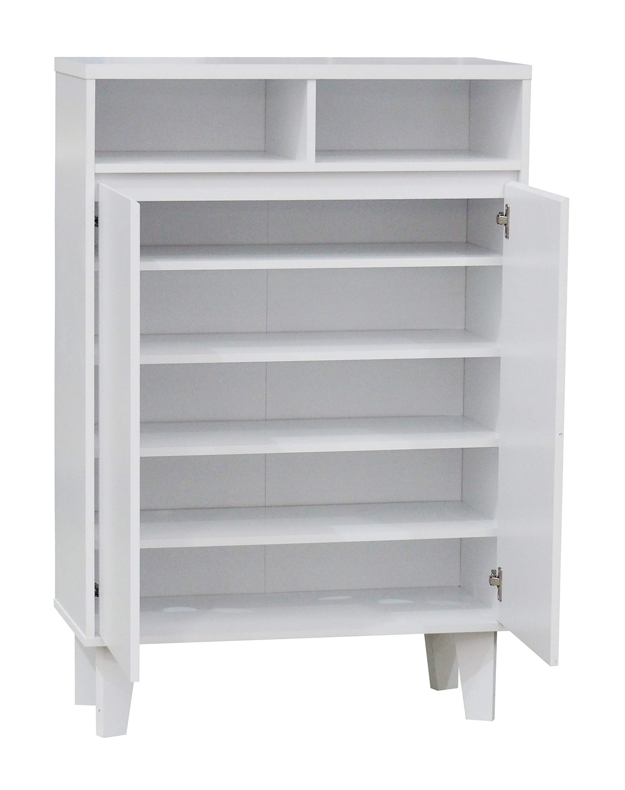 Kings Brand Furniture - Elgin Modern 2-Door Shoe Storage Cabinet with Open Shelf, White - Perfect for Entryway, Closet & Bedroom Organization