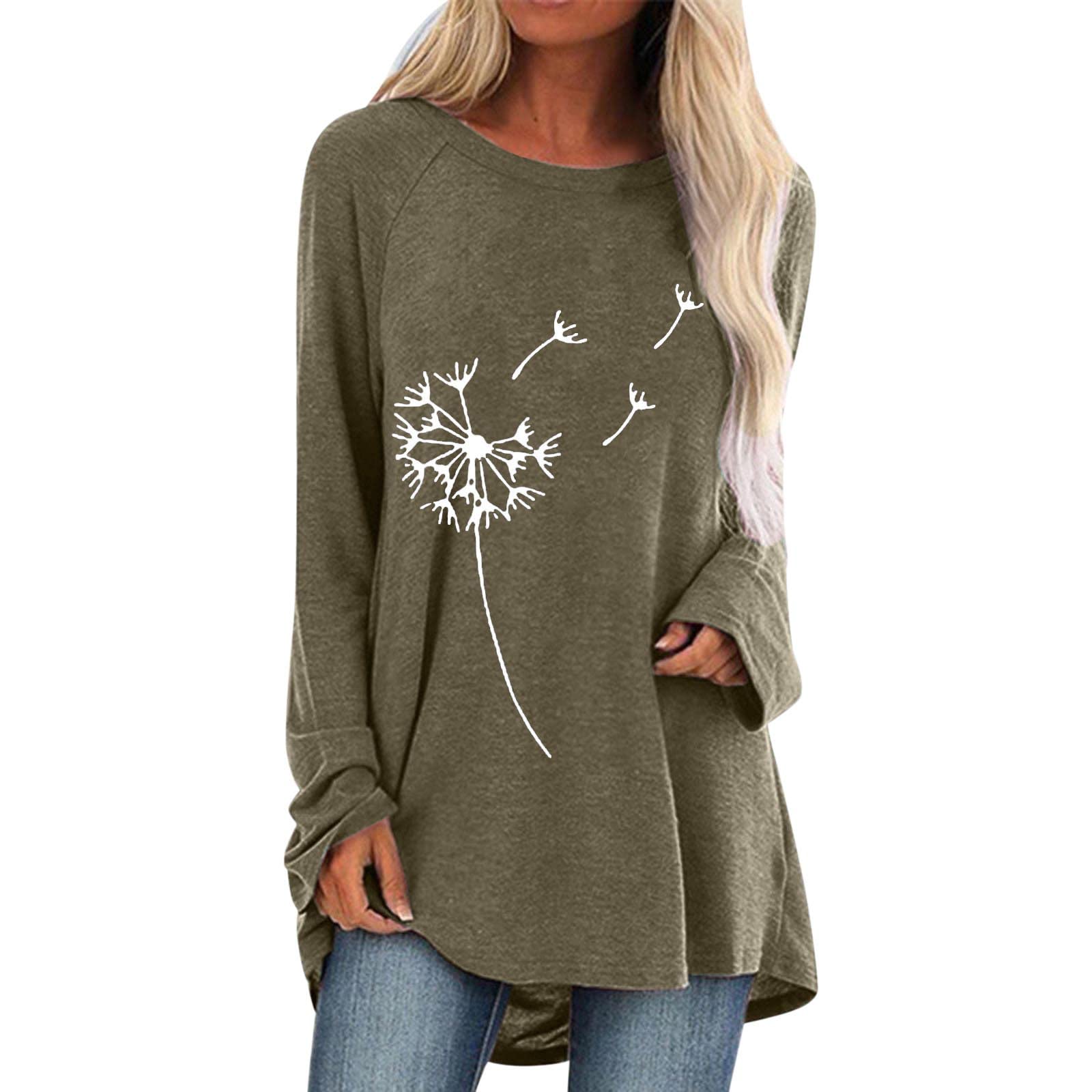 Fankle Women's Plus Size Short Sleeve Flowy Tunic Tops - Dandelion Print Blouse for Leggings | Casual Wear, Office Outfits & Summer Fashion