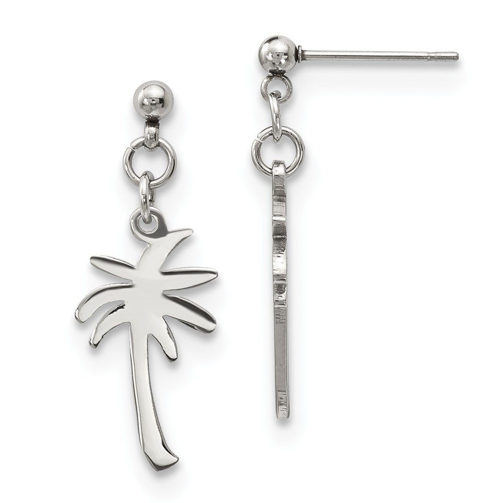 Stainless Steel Palm Tree Dangle Earrings for Women - Polished Post Drop Earrings for Beach, Vacation & Summer Outfits
