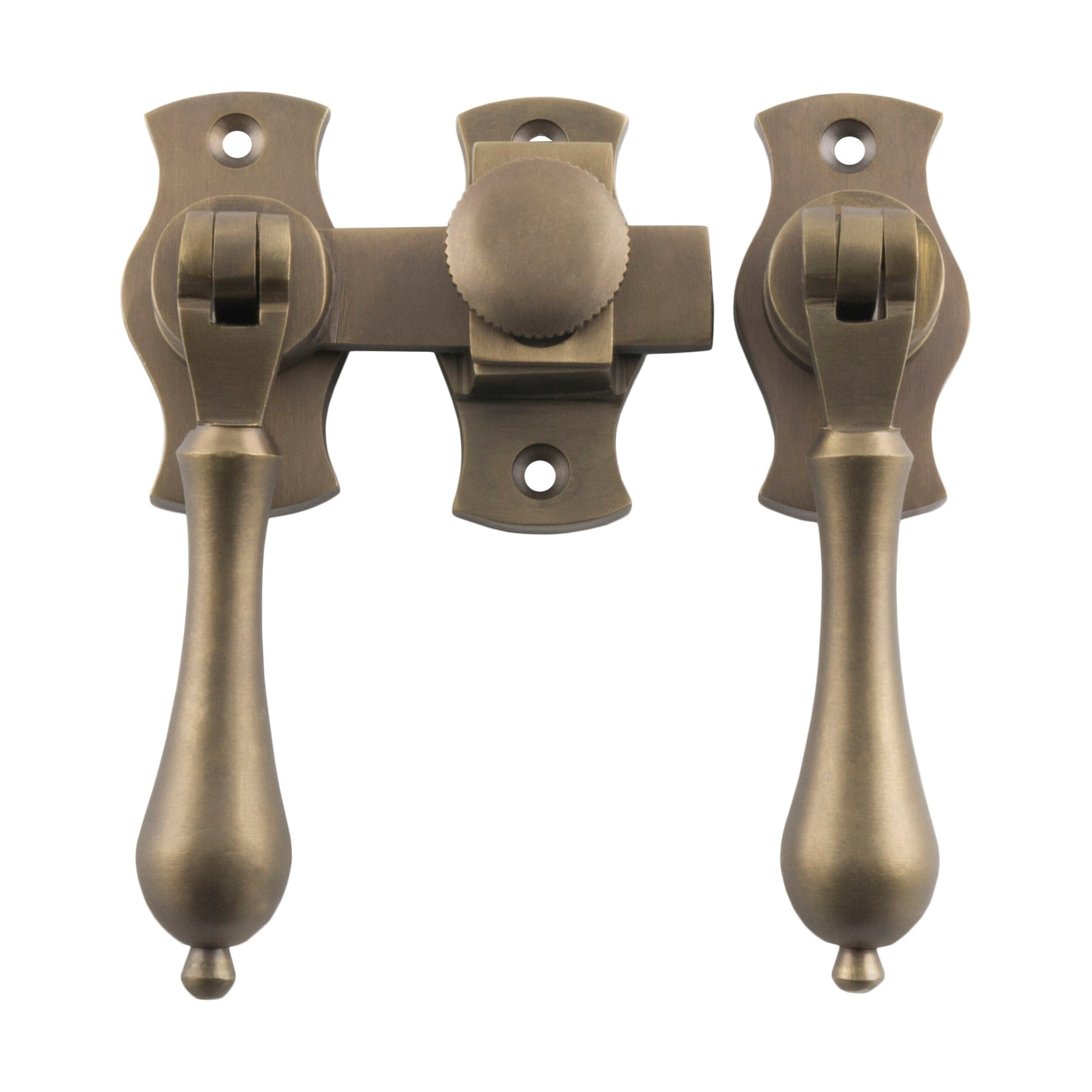 Antique Brass French Door Fastener - 2206 Teardrop Backplate (H54xW29mm P31mm) - Vintage Style Cabinet & Furniture Hardware for Home Decor
