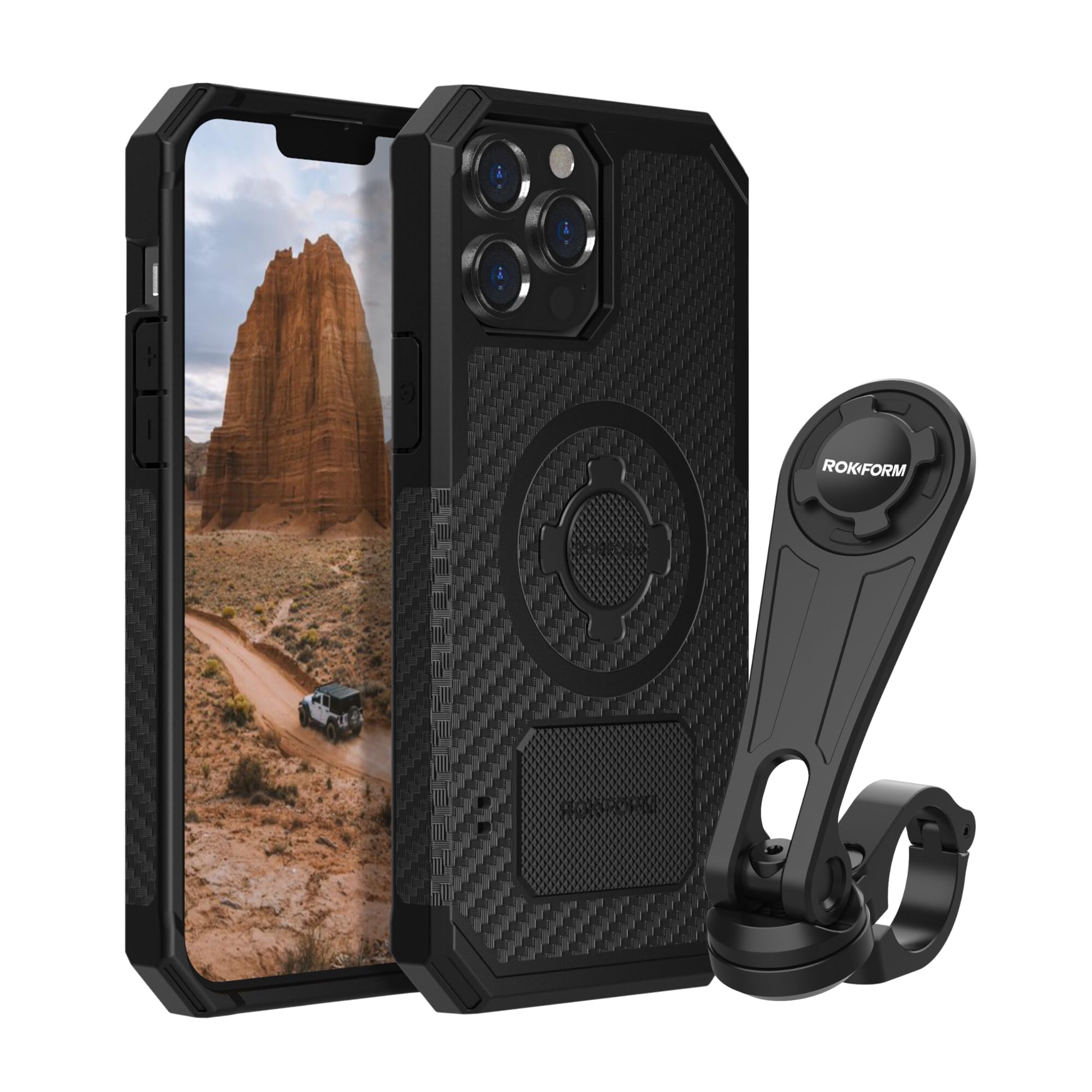 Rokform Rugged Case for iPhone 13 Pro Max with Motorcycle Handlebar Mount - Shockproof Protective Cover for Outdoor, Cycling & Adventure (Black)